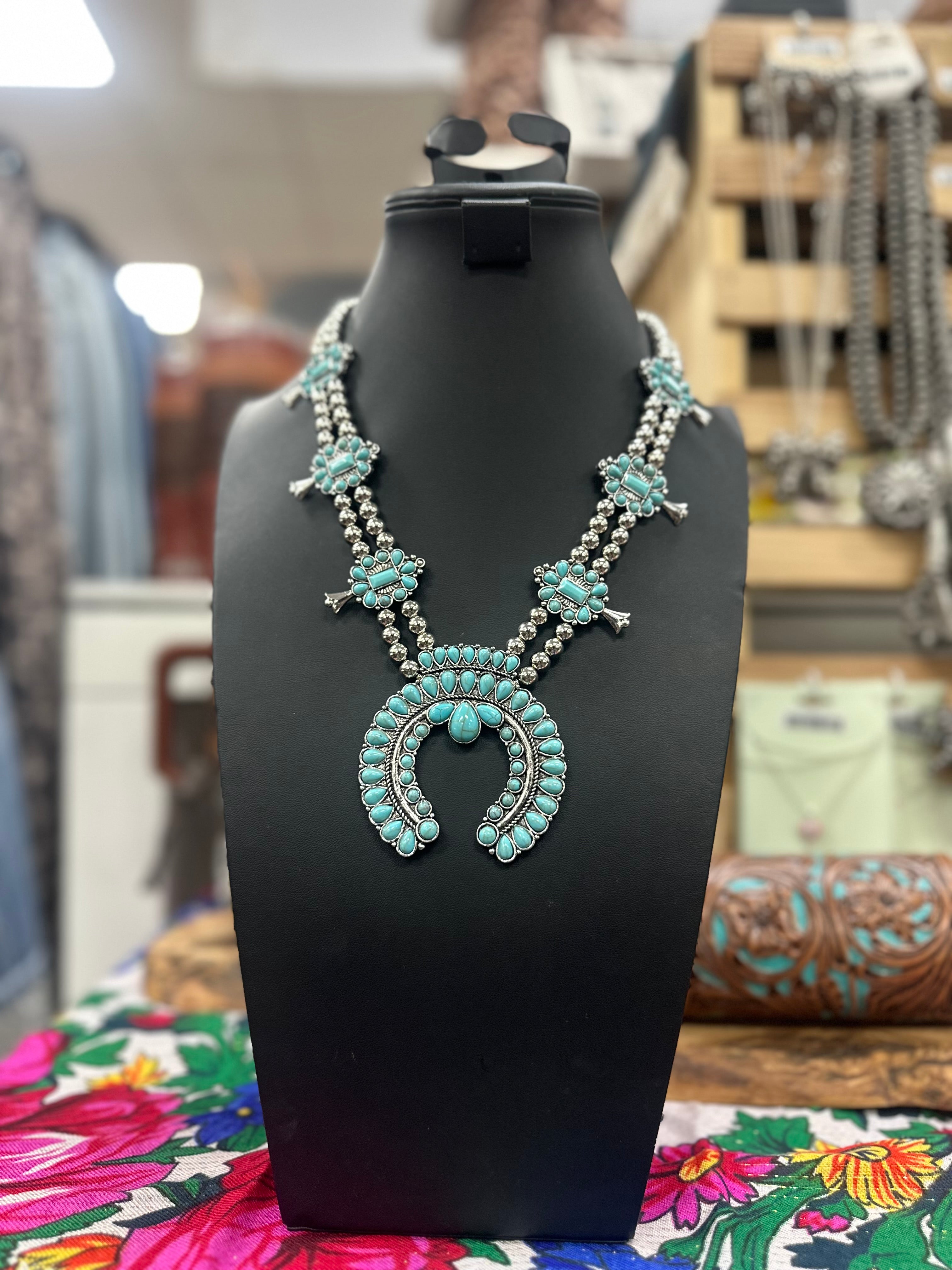 Turquoise Cluster Squash Necklace and Earrings Set