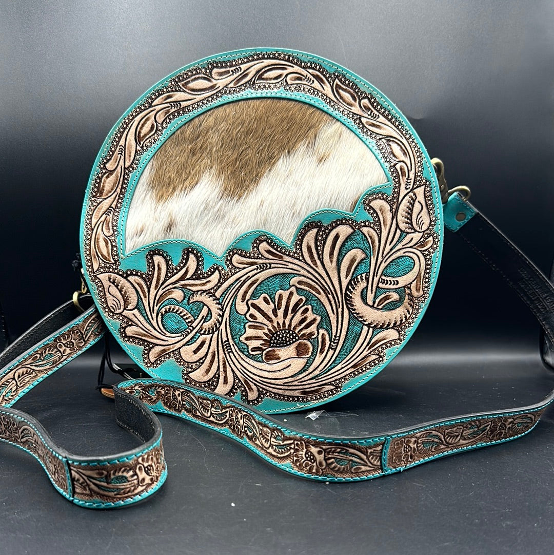 Desert Rain Tooled Leather Round Bag