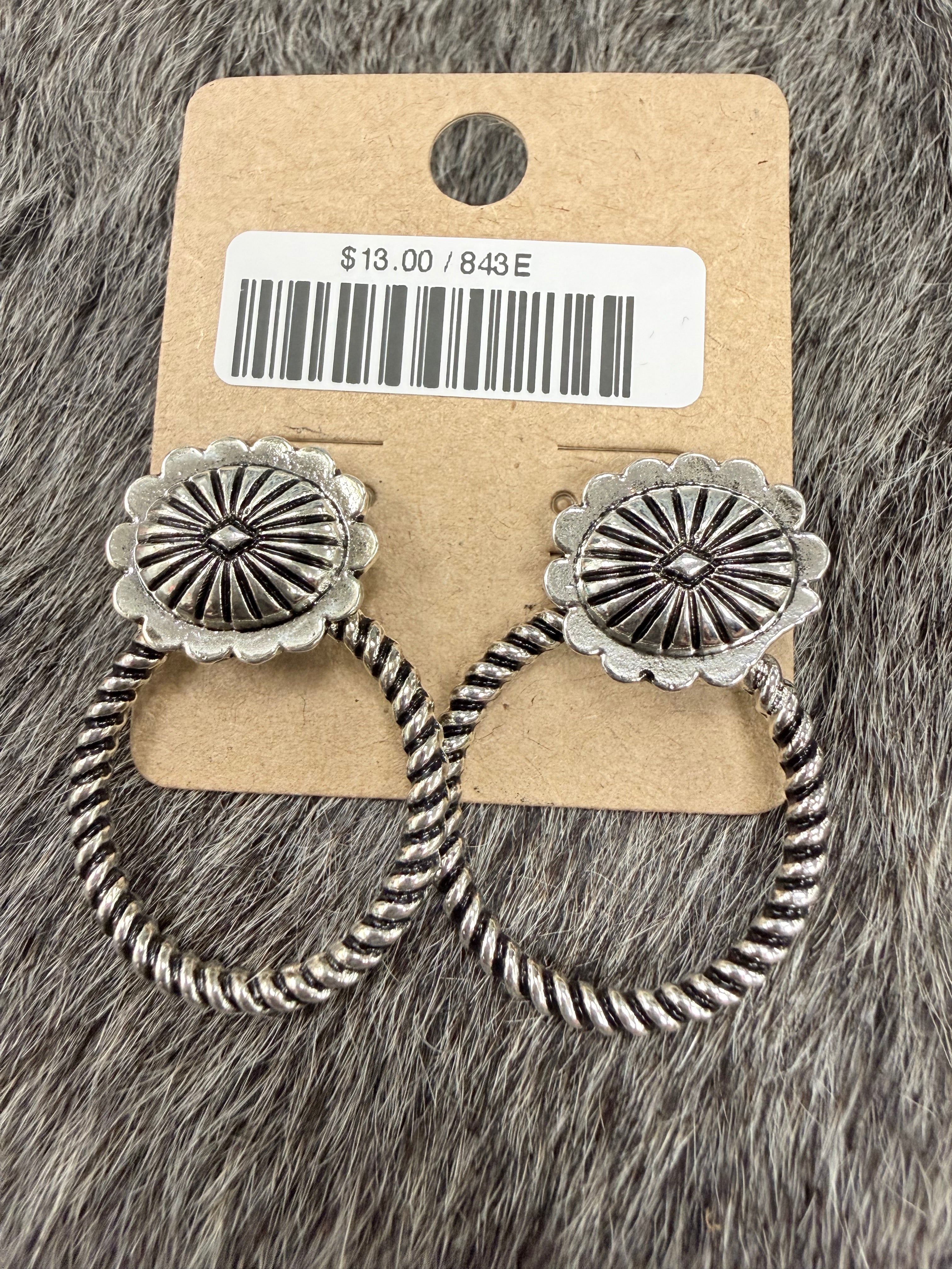 Silver Concho Hoop Post Earrings