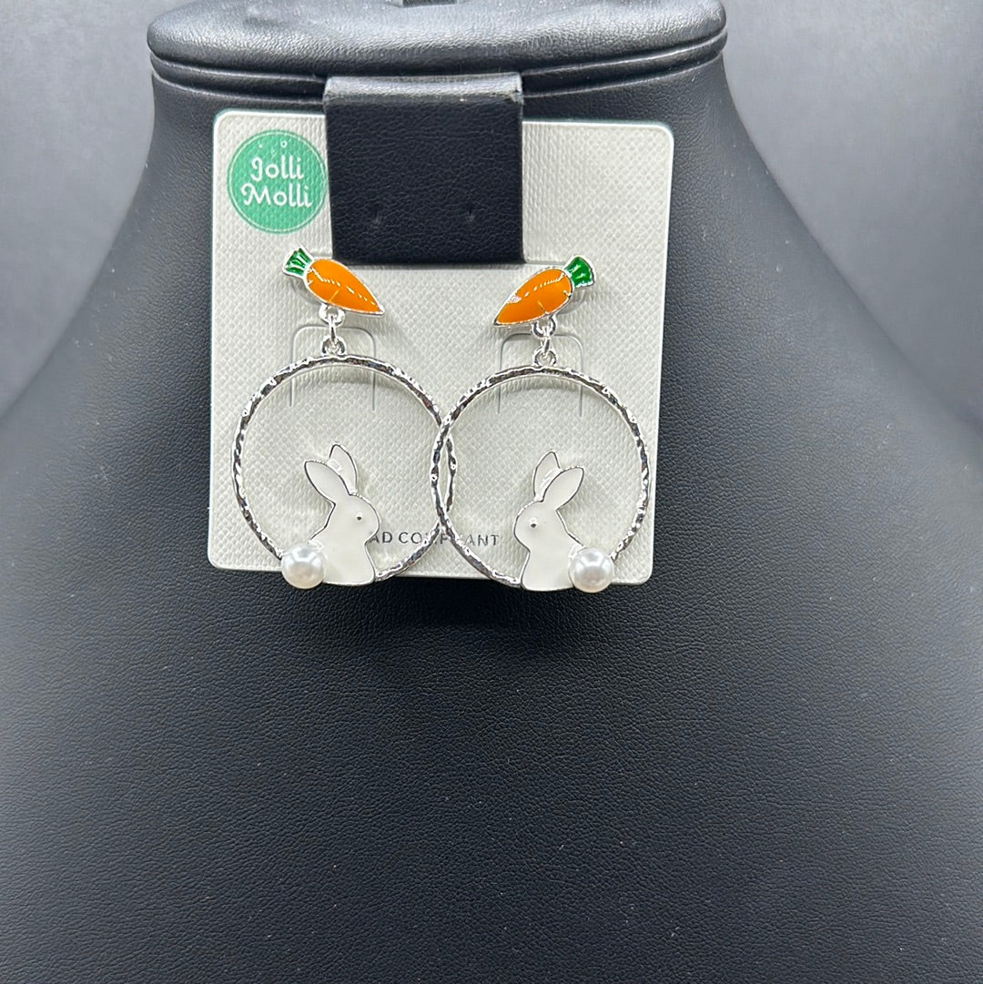 White Bunny Hoop Carrot Post Earrings