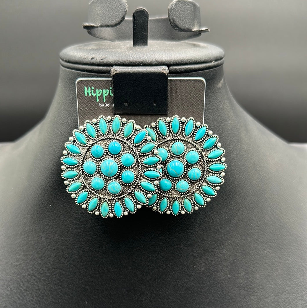 Turquoise Inspired Round Cluster Post Earrings