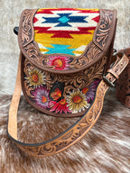 Floral Hand Tooled Woven Crossbody Purse
