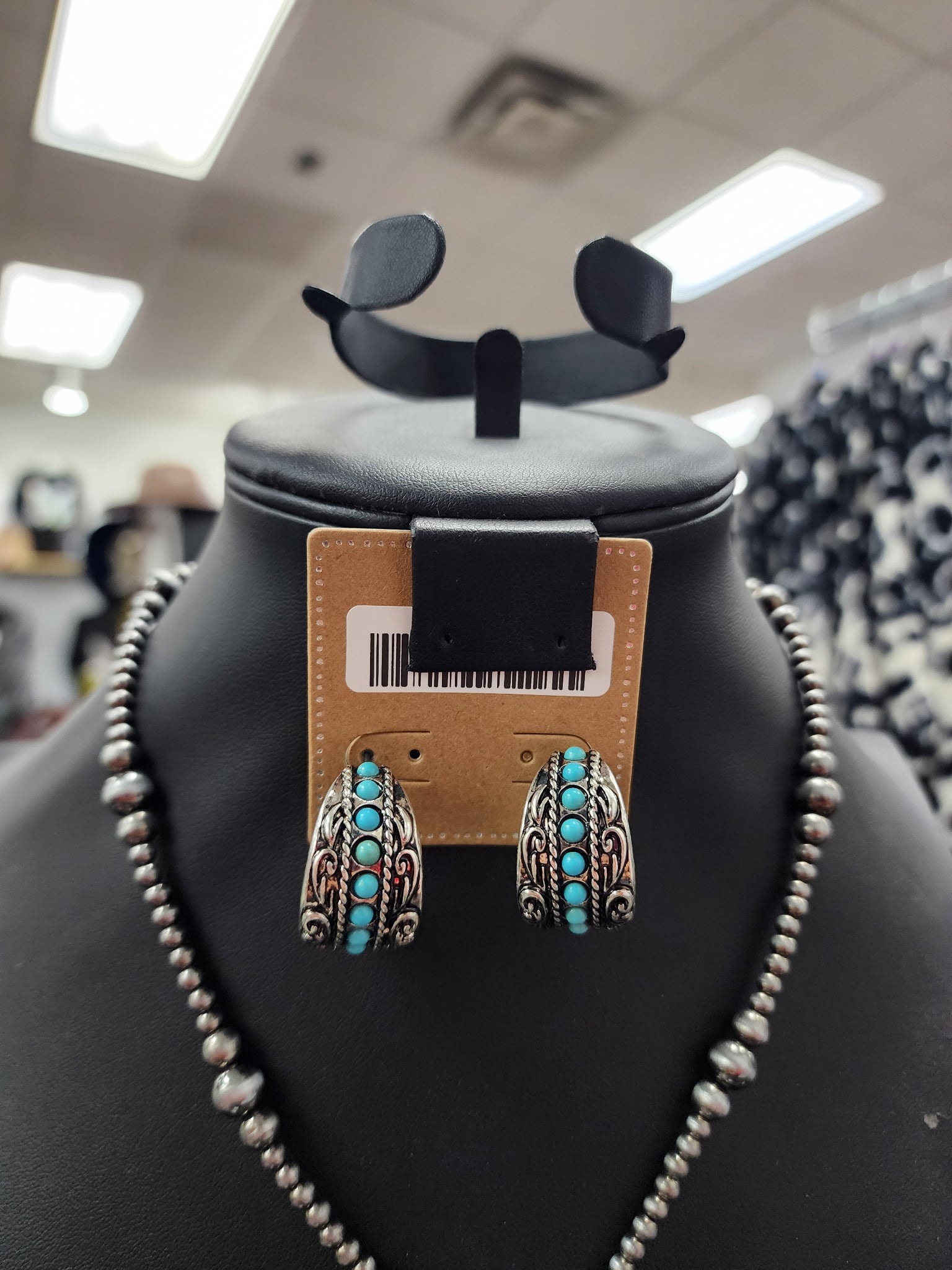 Turquoise Stamped Hoop Post Earrings