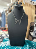Silver Bead Ribbon Pearl Necklace