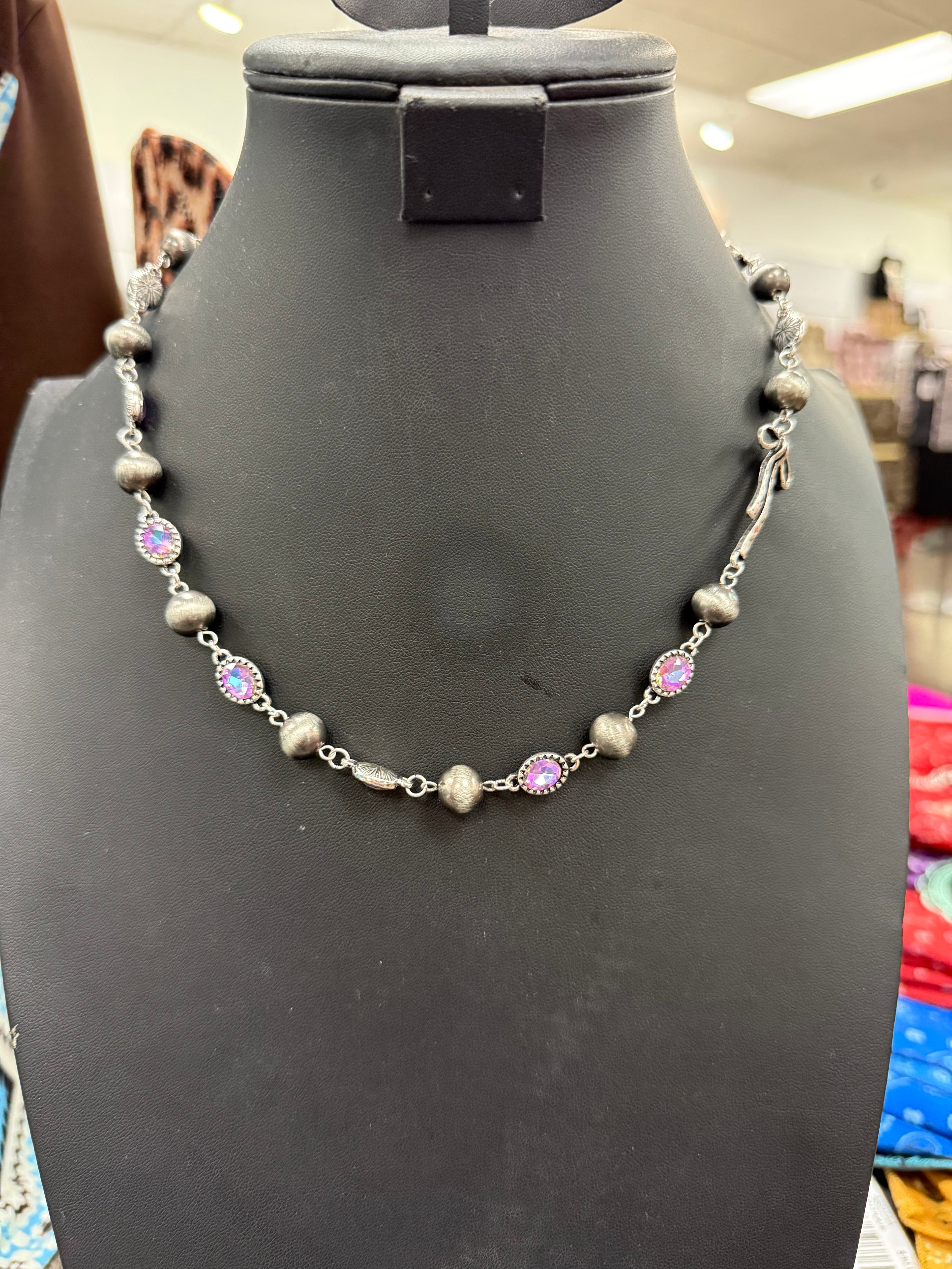 Crystal Pearl Ribbon Necklace