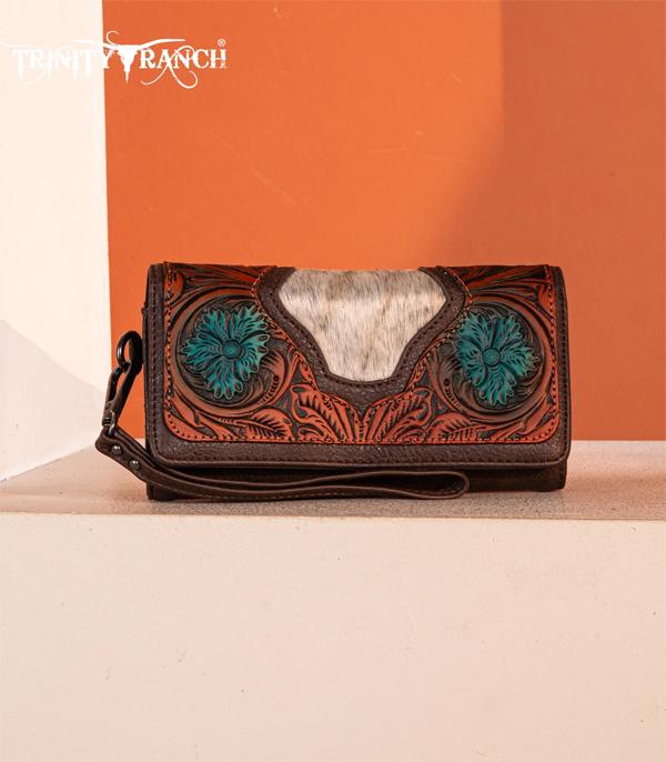 Trinity Ranch Chocolate Floral Embossed Hair On Wallet