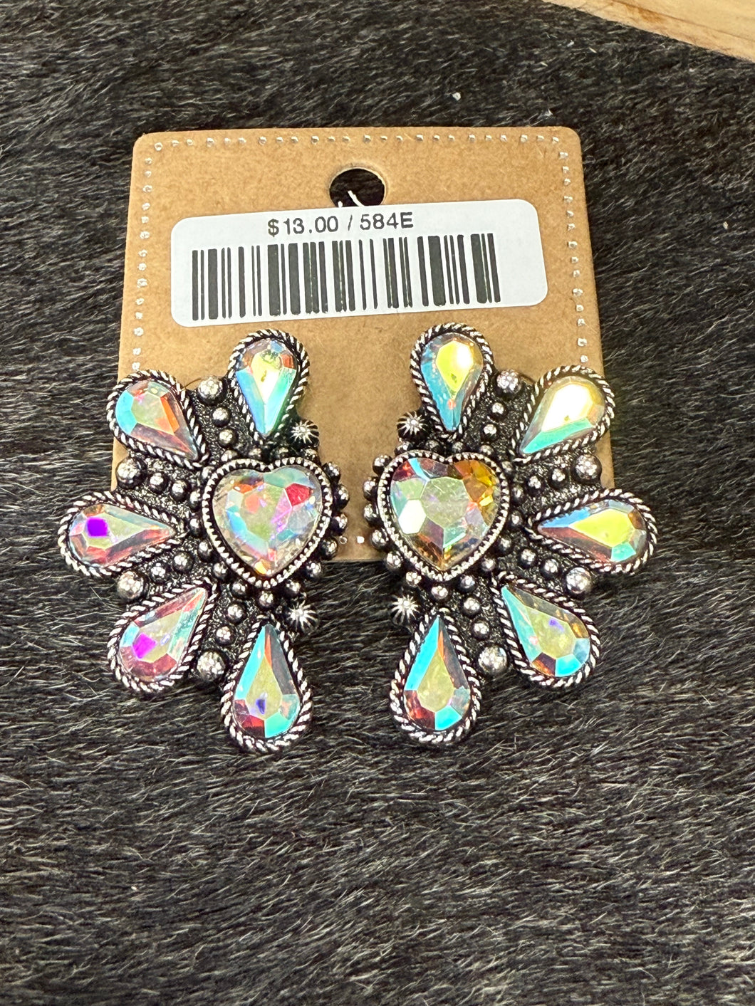 Crystal Heart Half Cluster Post Earrings