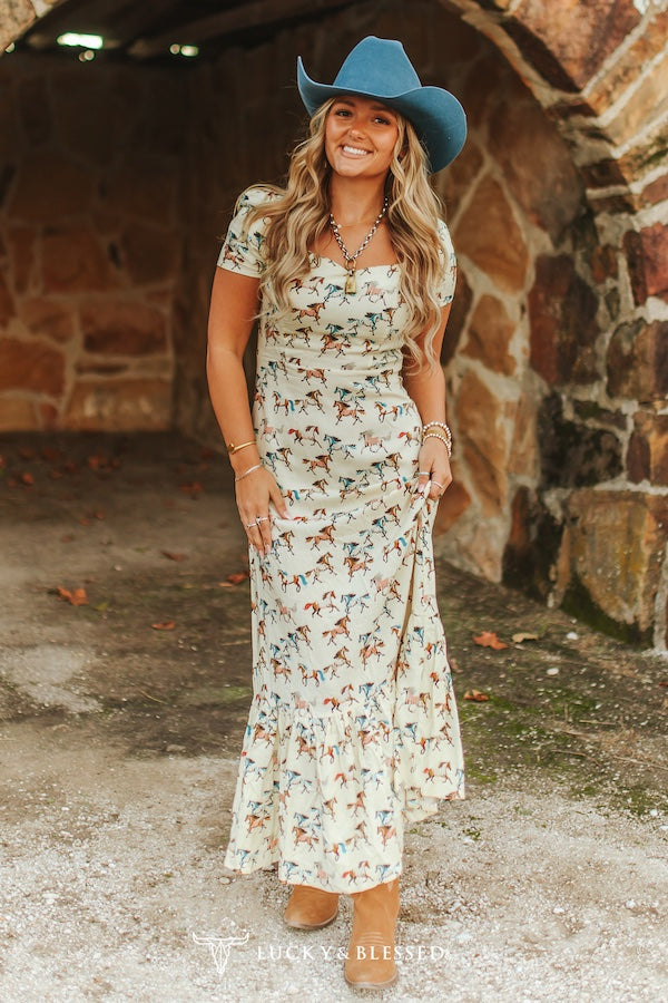 Multi-Colored Horse Tiered Dress