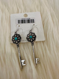Silver Concho Key Fishhook Earrings