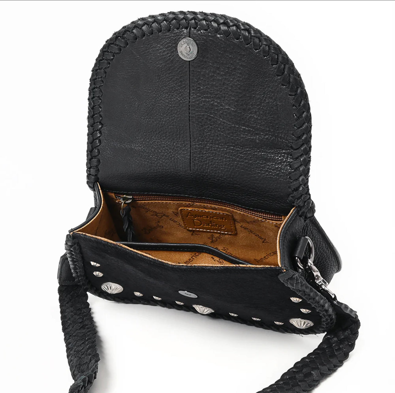Black Cowhide Ribbon Shoulder Bag