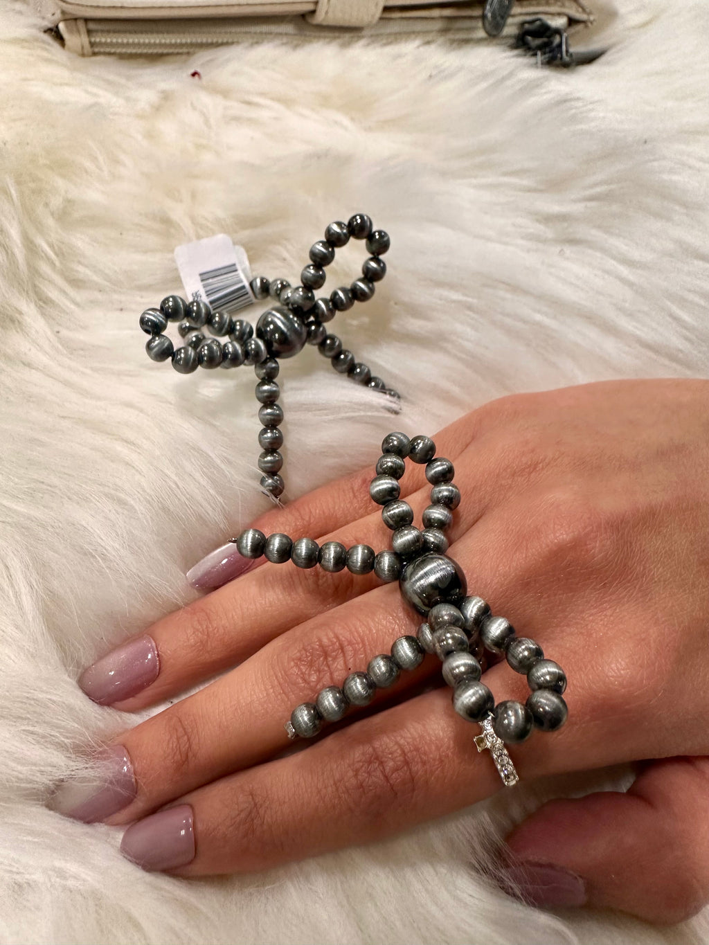 Silver Pearl Ribbon Stretch Ring