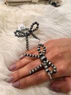 Silver Pearl Ribbon Stretch Ring