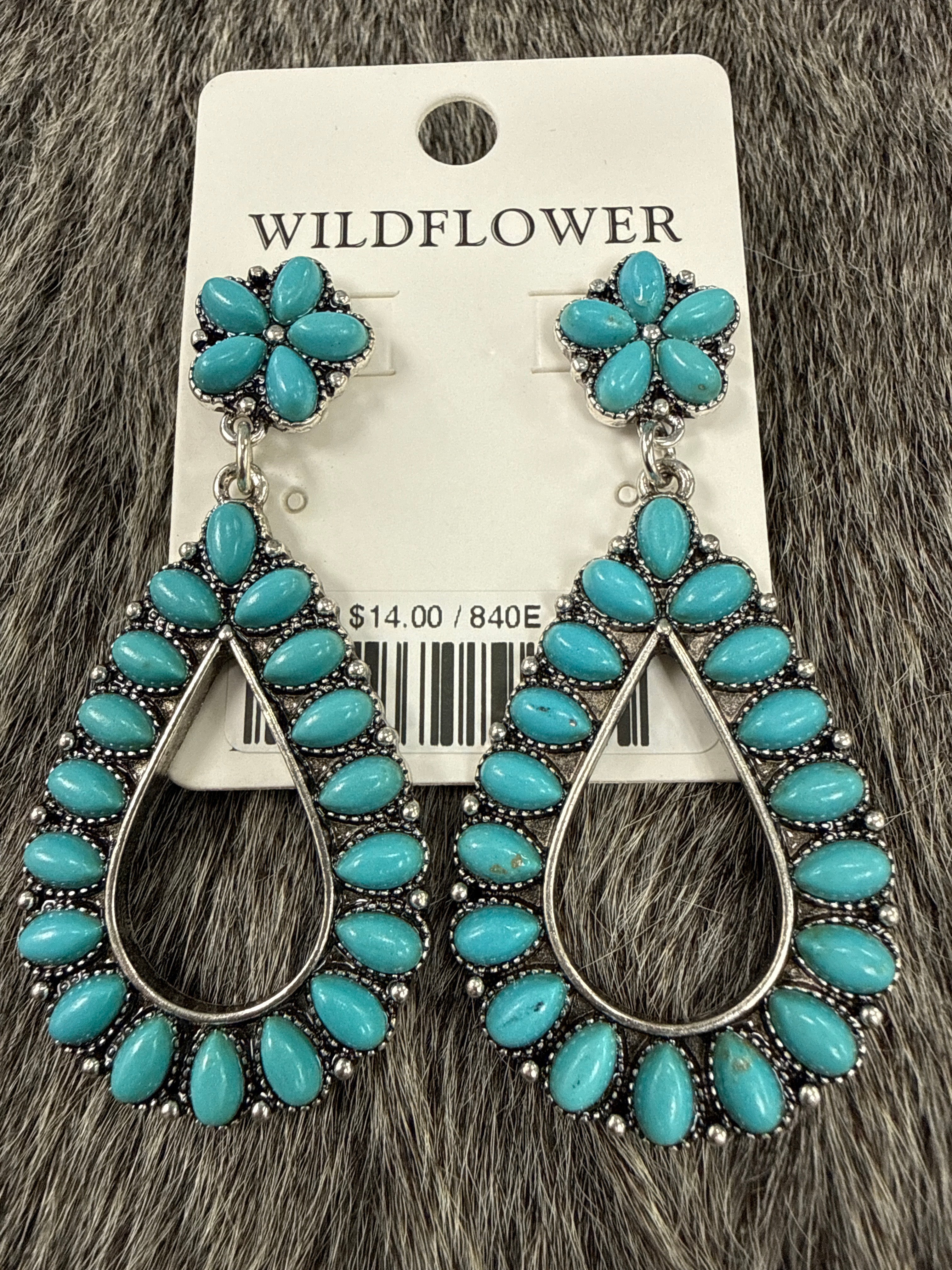 Turquoise Floral Hoop Post Earrings