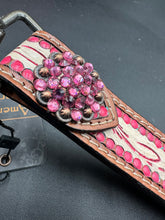 Load image into Gallery viewer, Pink Jewel Tooled Wristlet Strap
