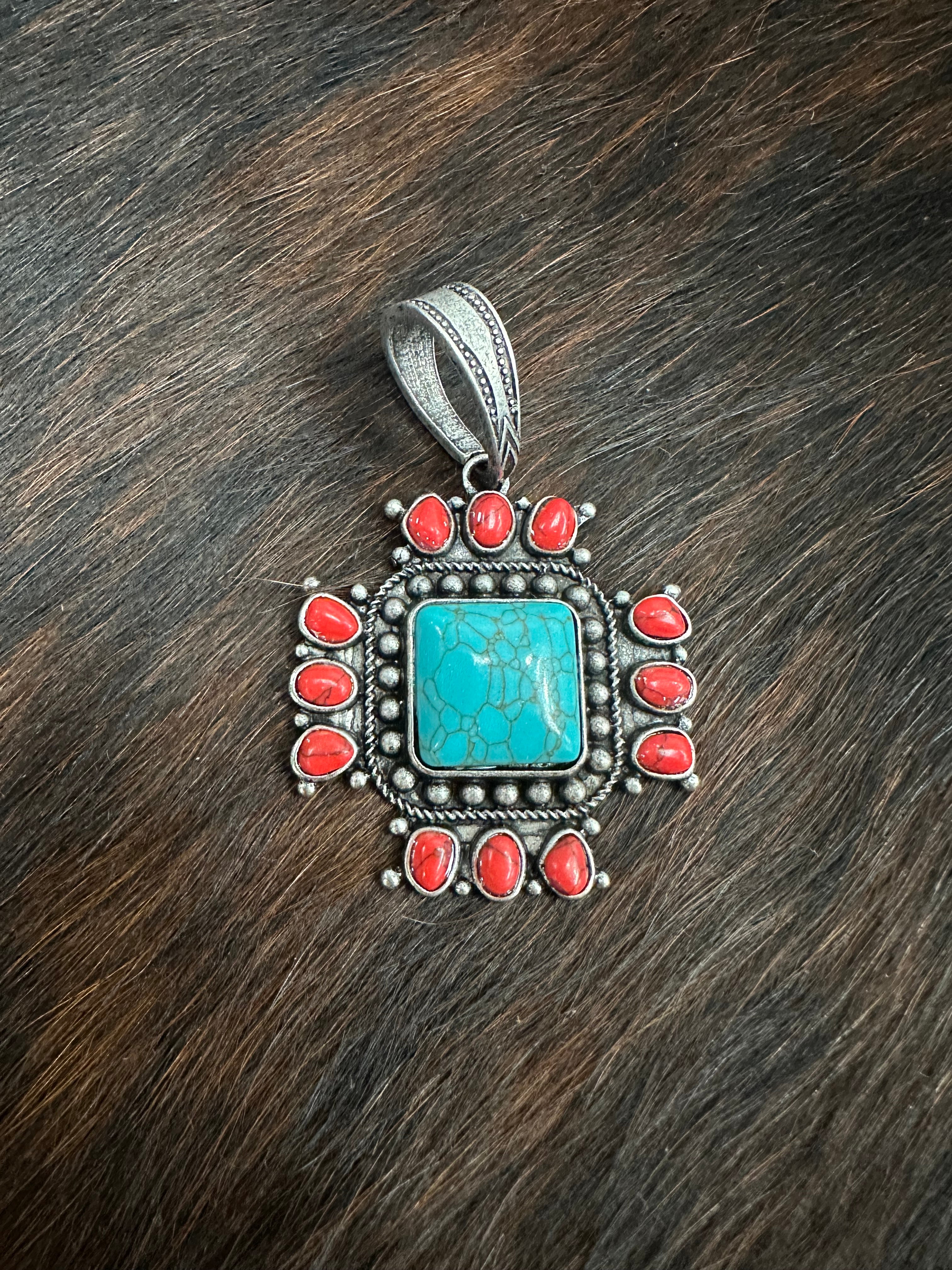 Red Turquoise Western Cross Pendant