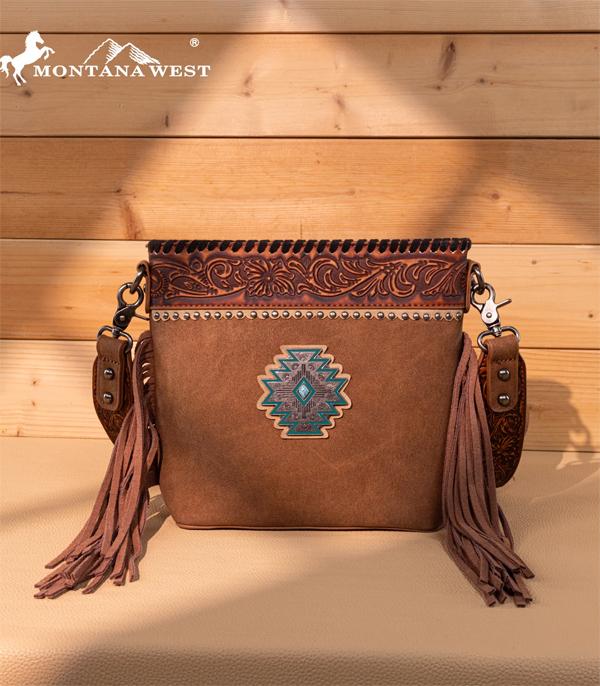 Montana West Brown Embossed Aztec Crossbody Purse
