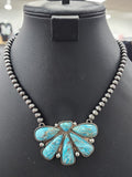 Turquoise Half Cluster Pendant Necklace and Earrings Set