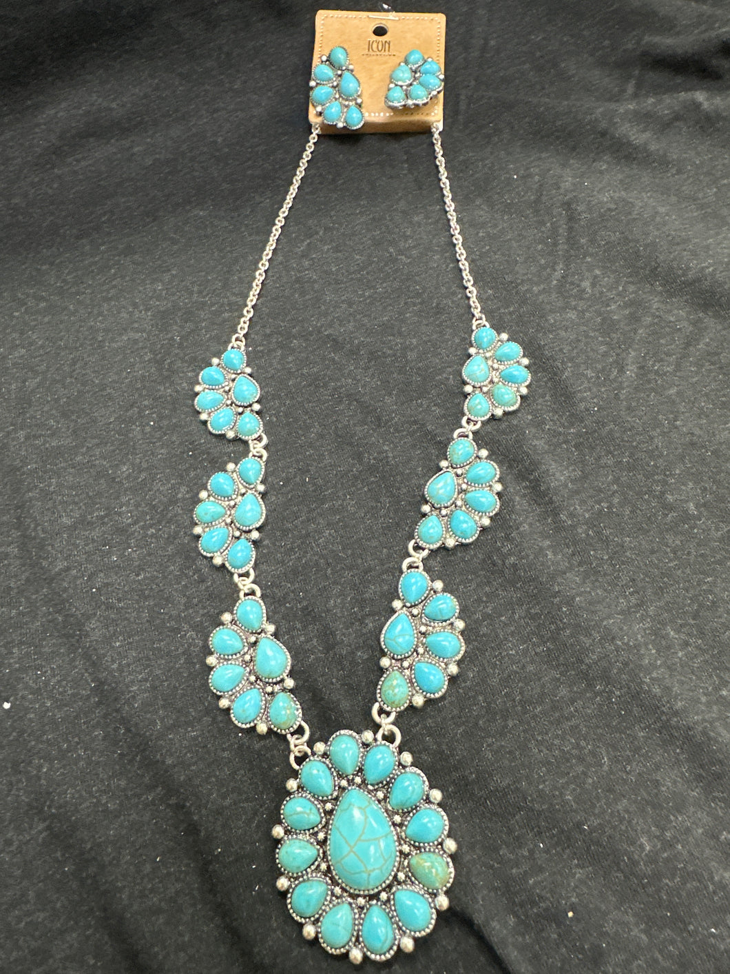 Turquoise Half Cluster Necklace and Earrings Set