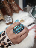 Turquoise Needlepoint Cluster Cuff Ring