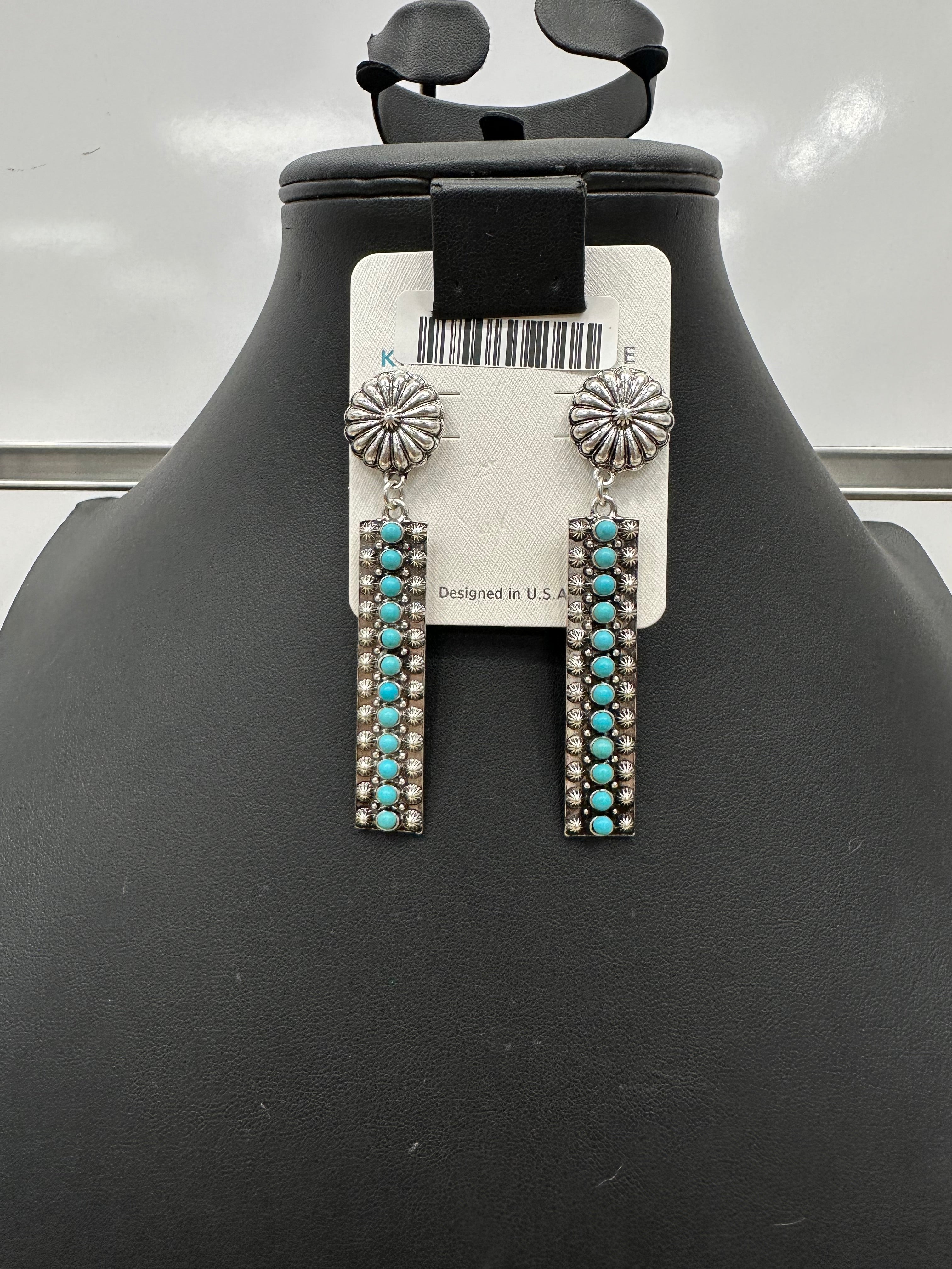 Turquoise Bead Dangle Concho Post Earrings