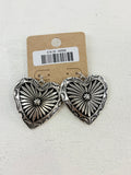 Silver Heart Stamped Fishhook Earrings