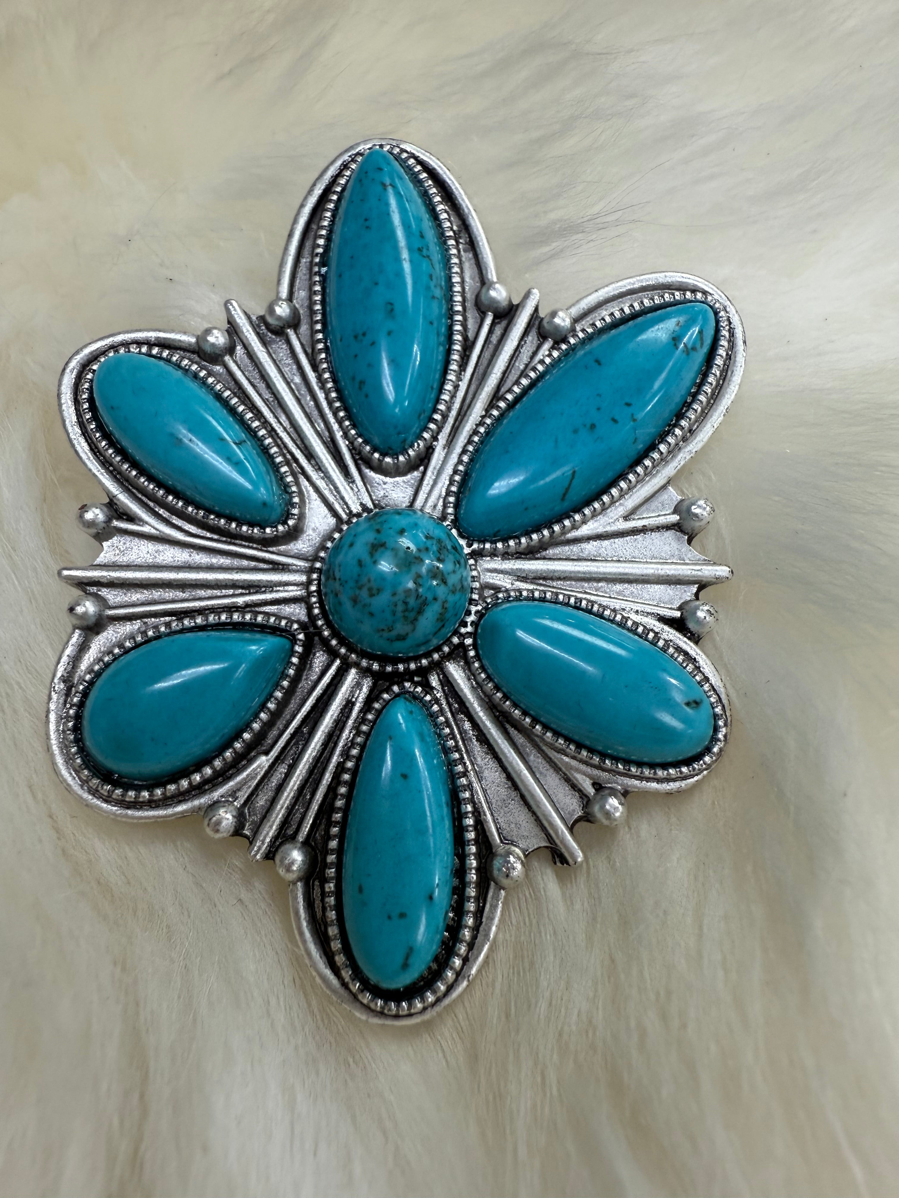 Turquoise Floral Cluster Cuff Ring