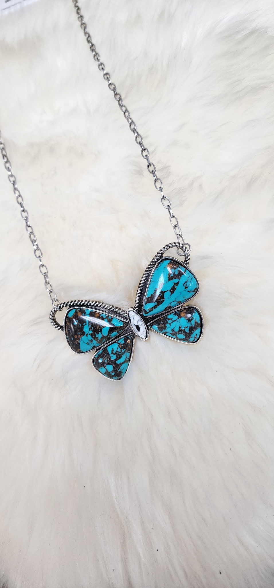 Turquoise Stone Butterfly Pendant Necklace