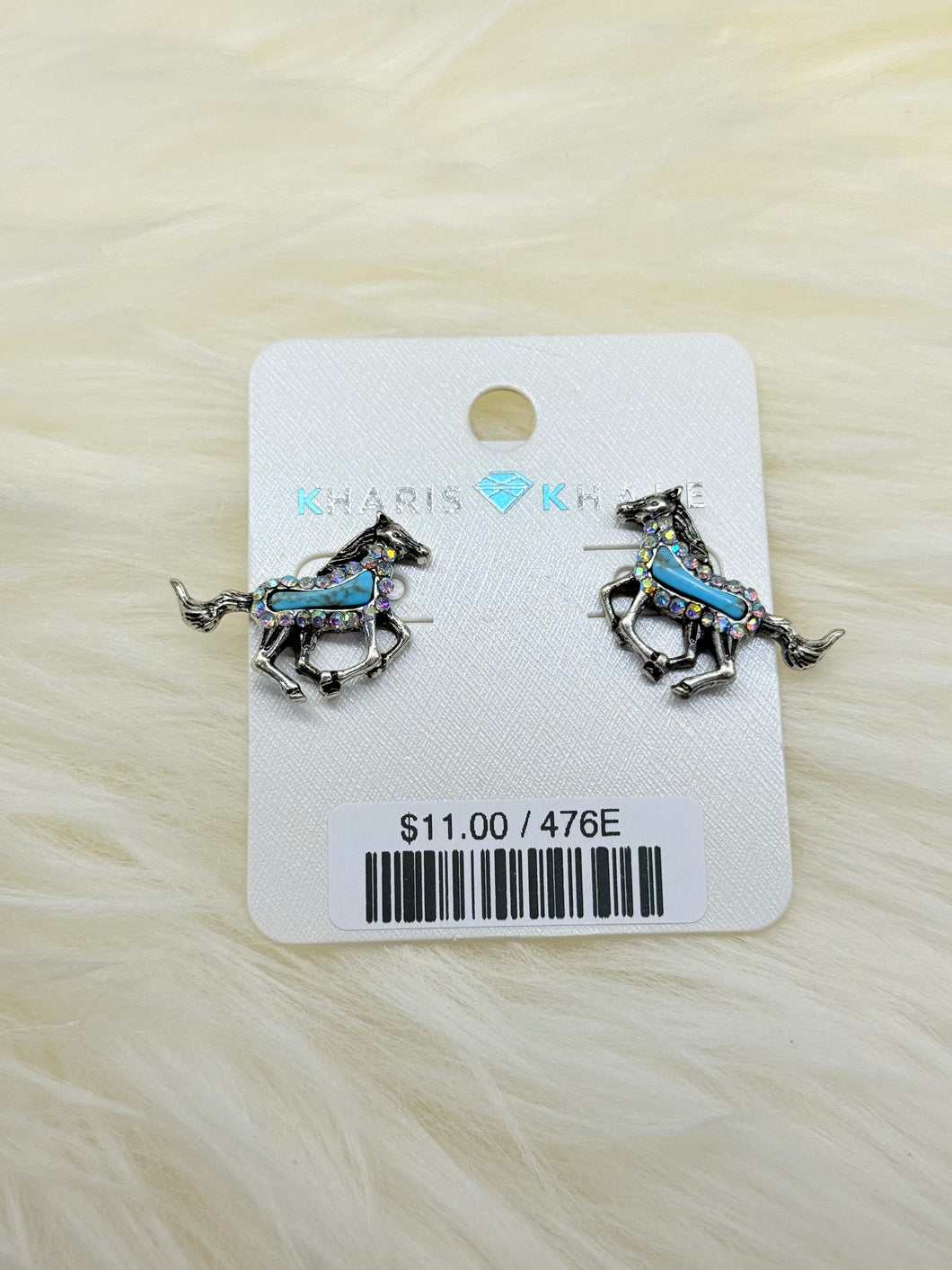 Crystal Turquoise Horse Post Earrings