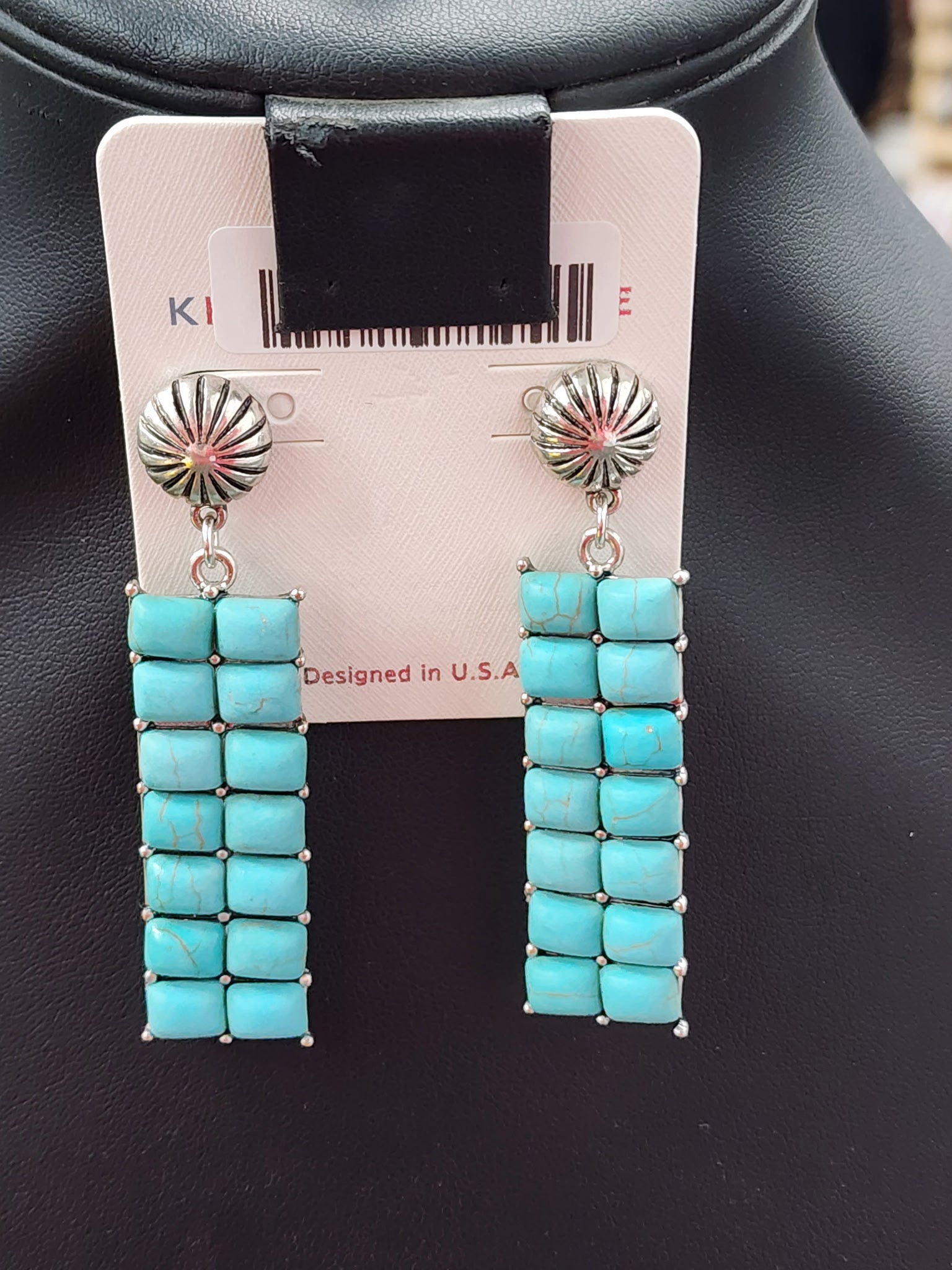 Turquoise Bar Cluster Concho Post Earrings
