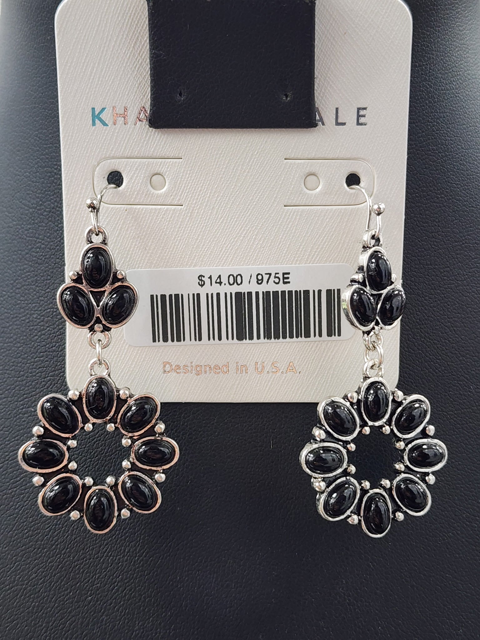 Black Stone Hoop Fishhook Earrings