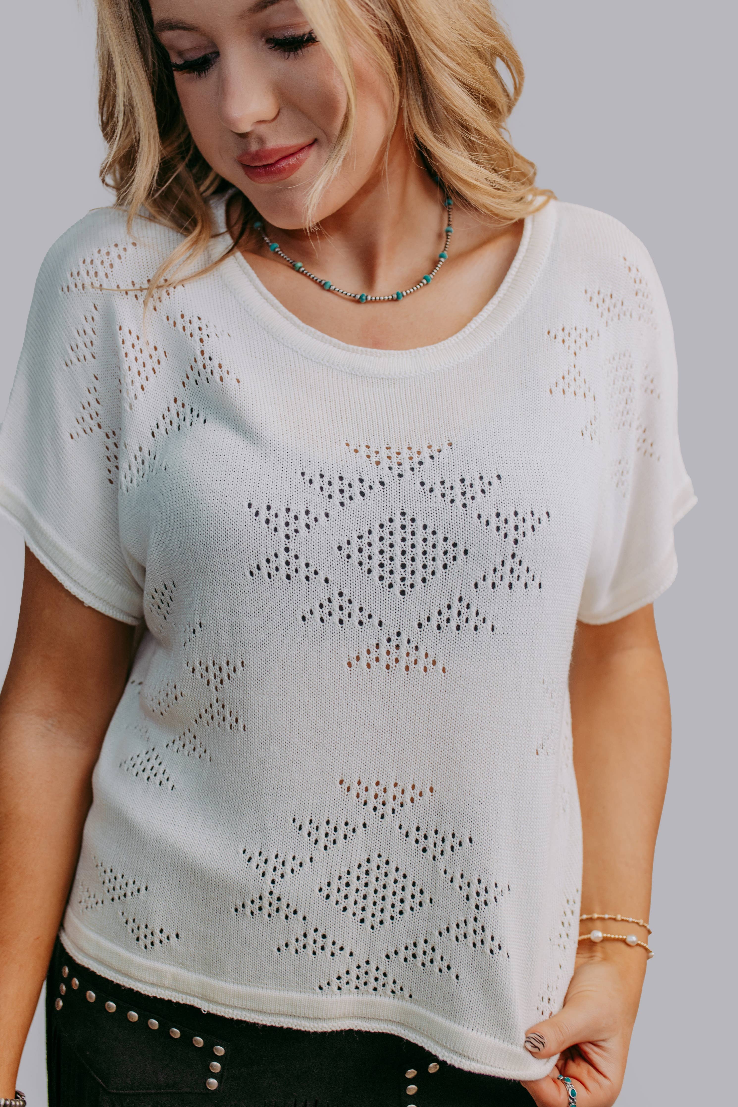 White Aztec Knit Blouse