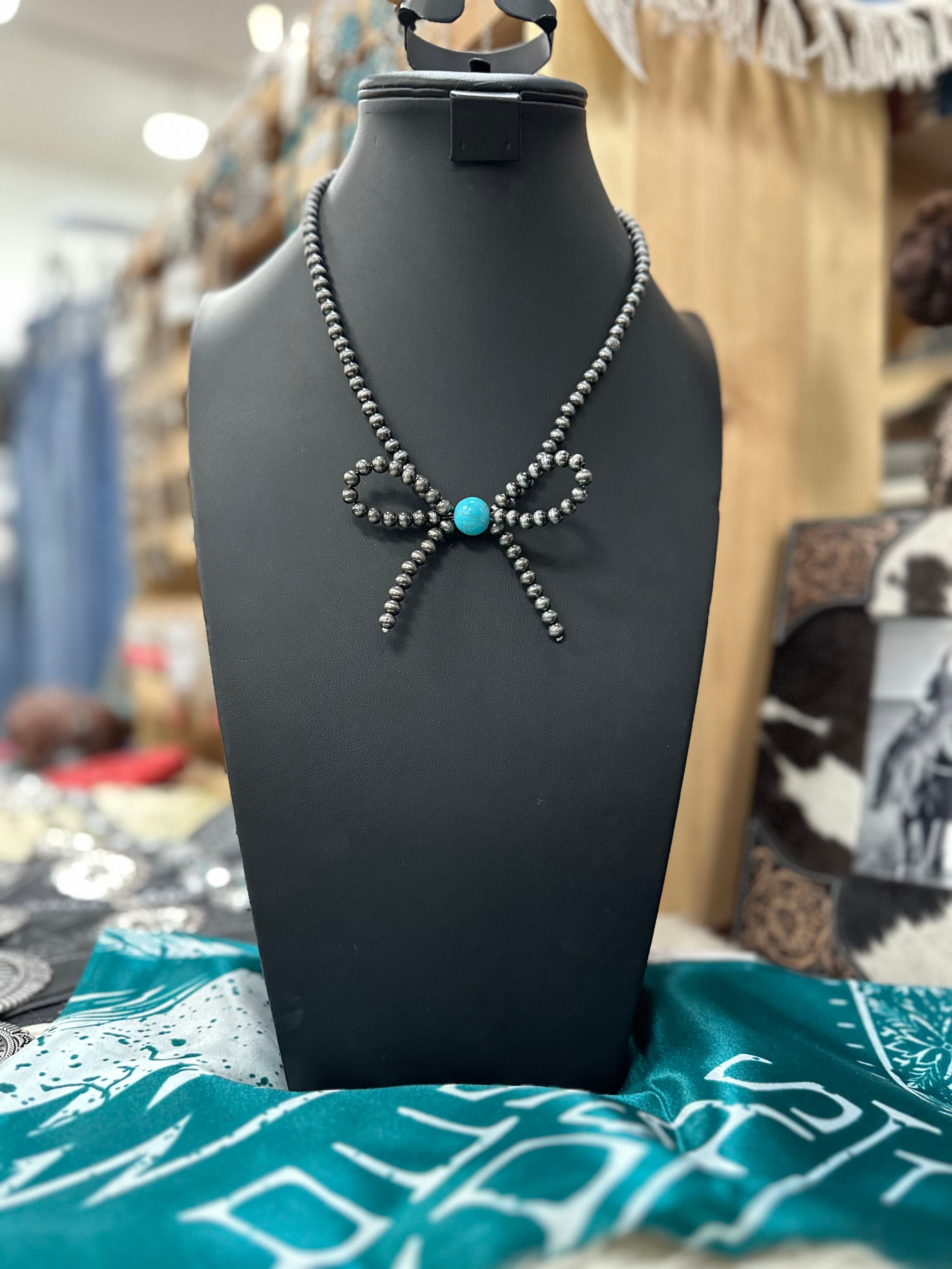 Turquoise Pearl Ribbon Necklace