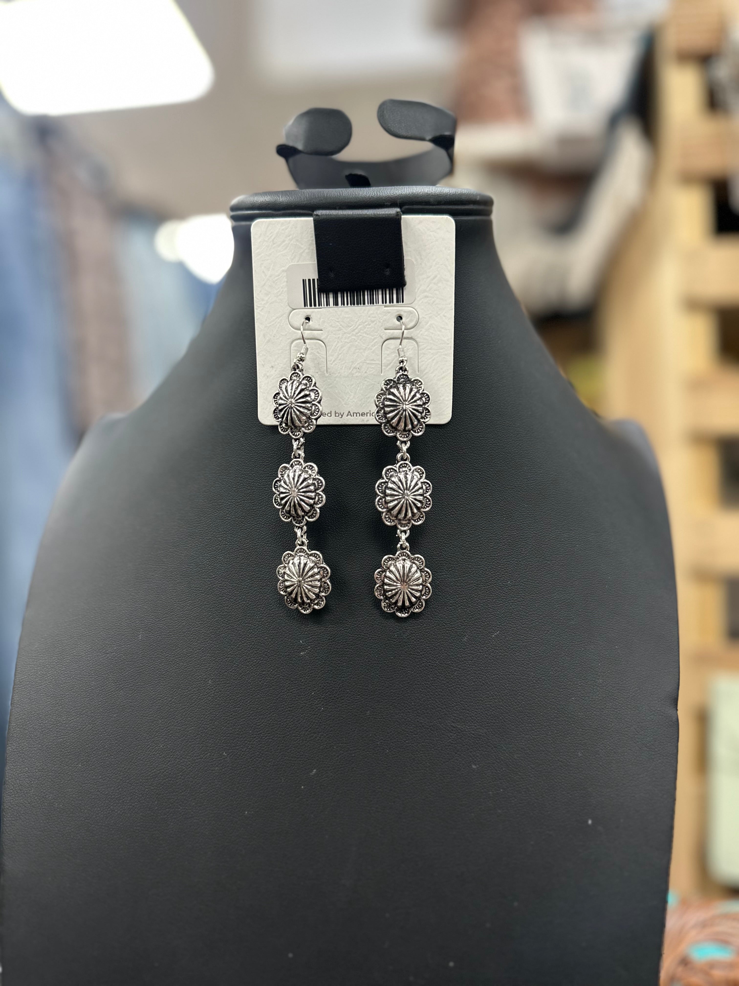 Silver Concho 3-Tier Fishhook Earrings
