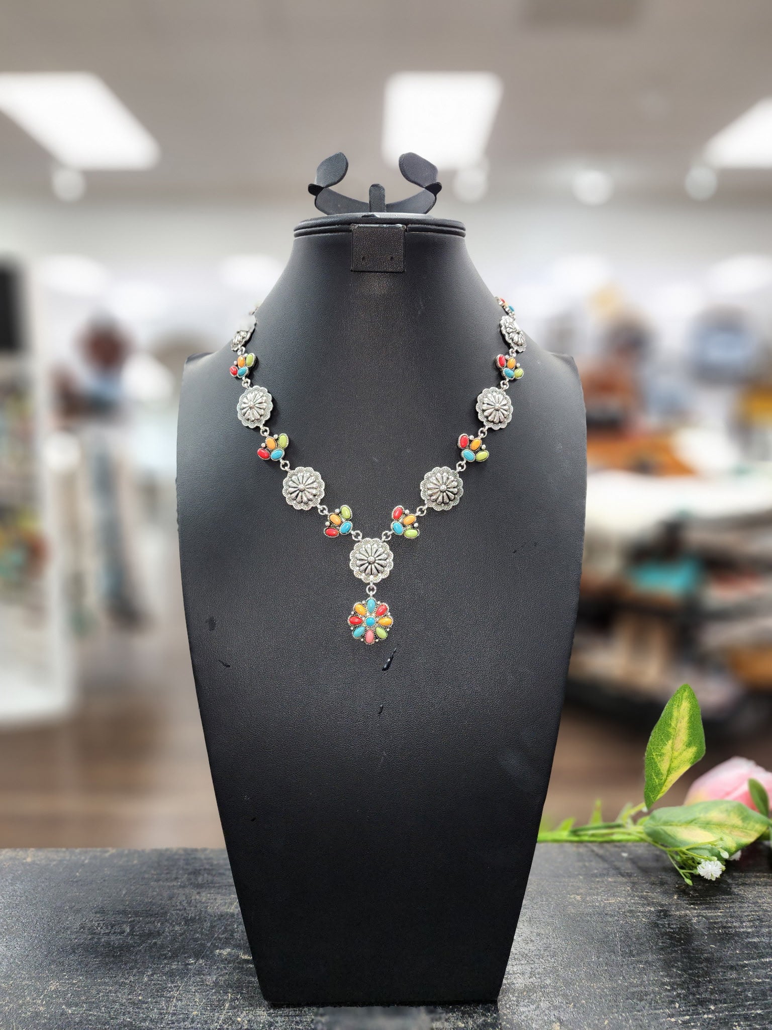 Mutli Floral Cluster Y Necklace