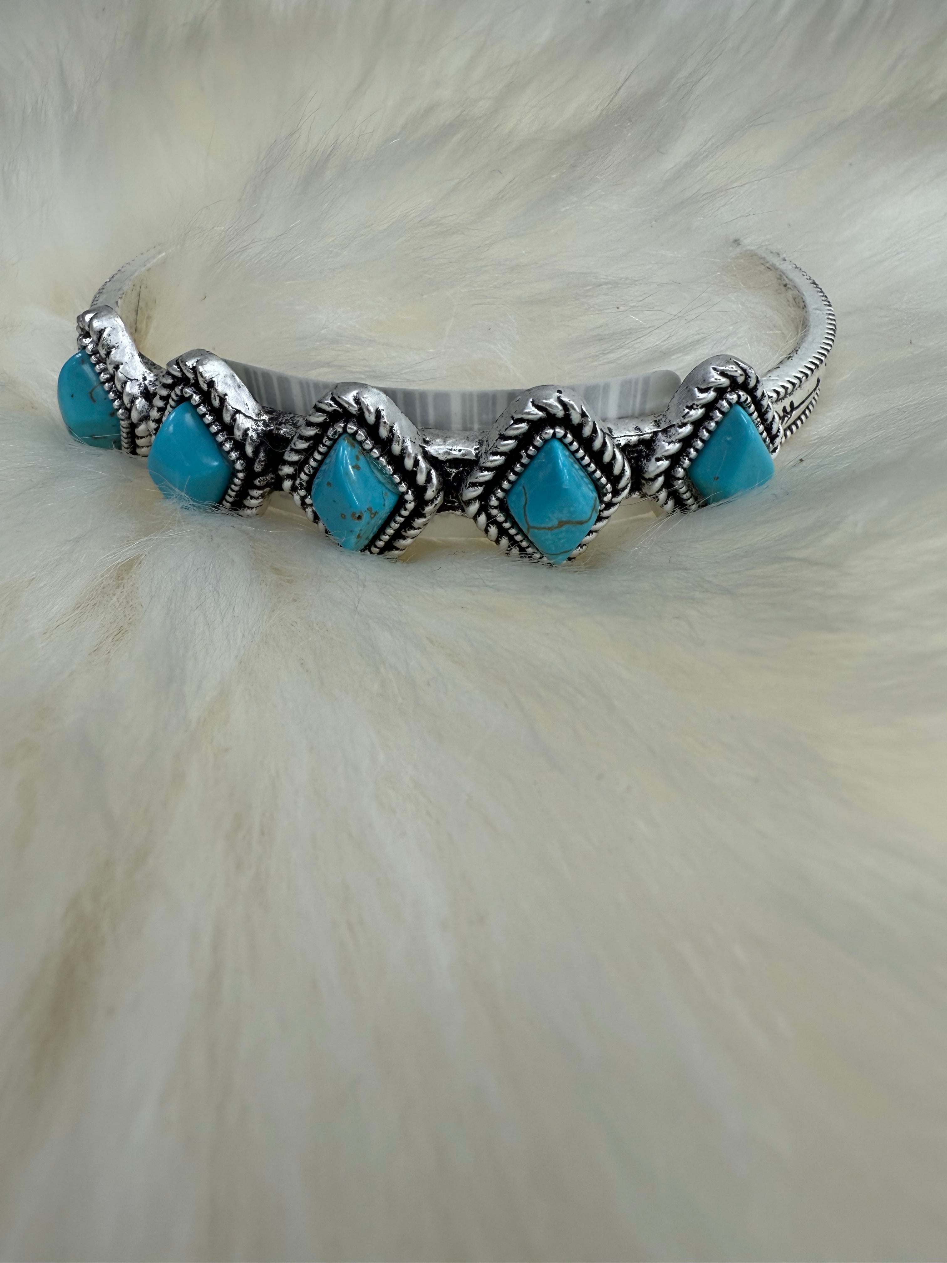 Turquoise Diamond Stone Cuff Bracelet