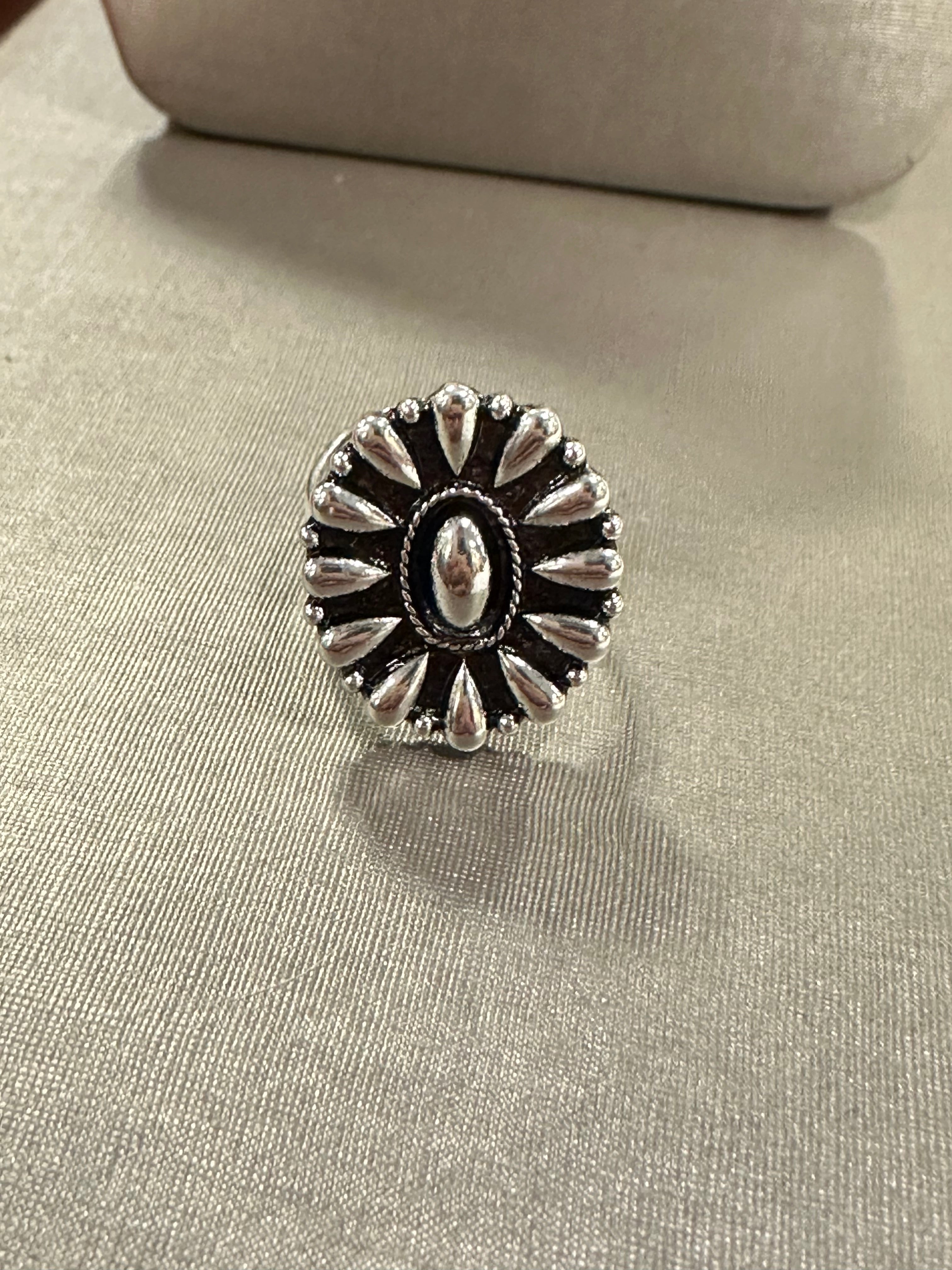 Silver Stamped Cluster Cuff Ring