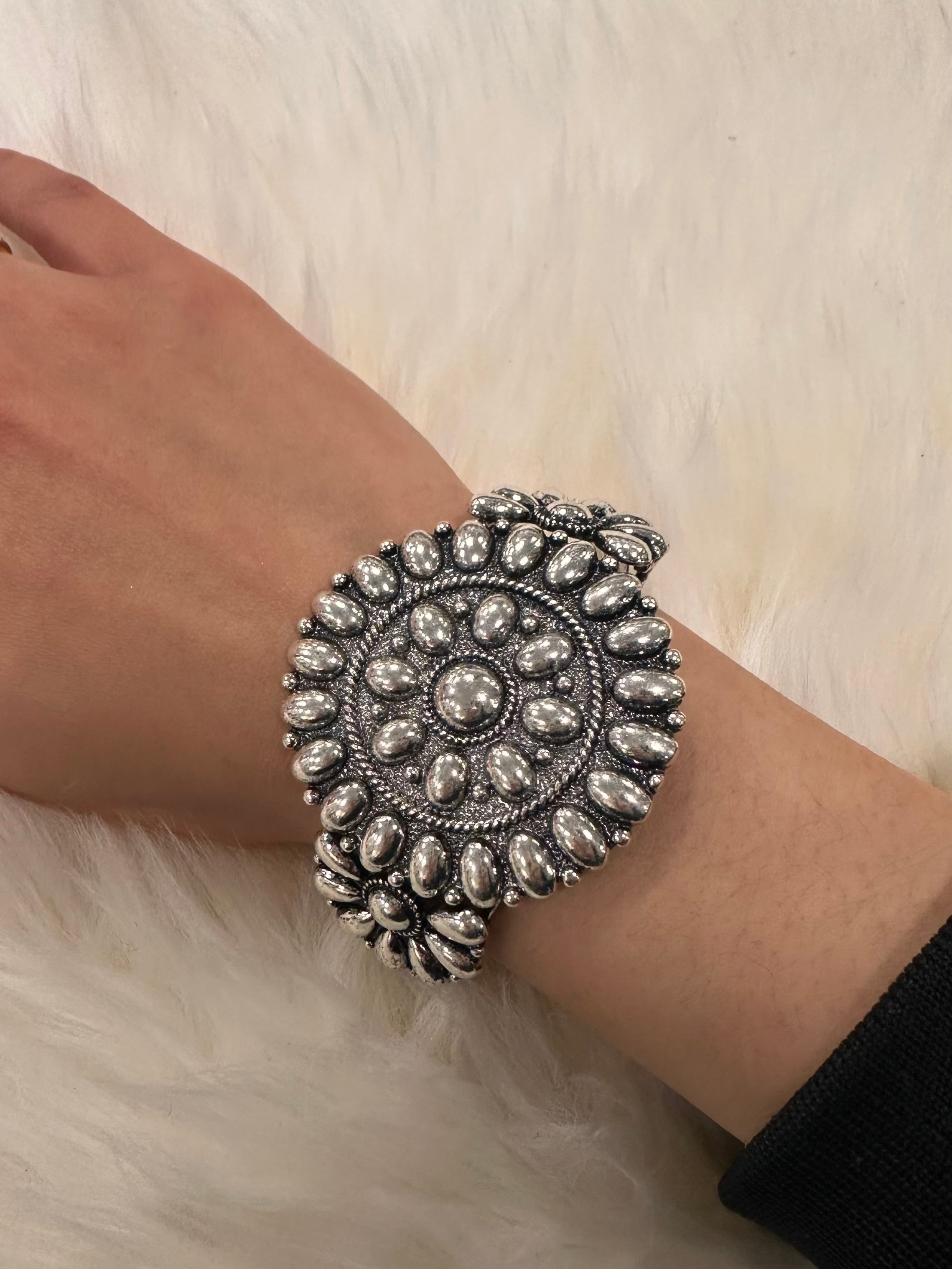 Silver Stamped Round Cuff Bracelet