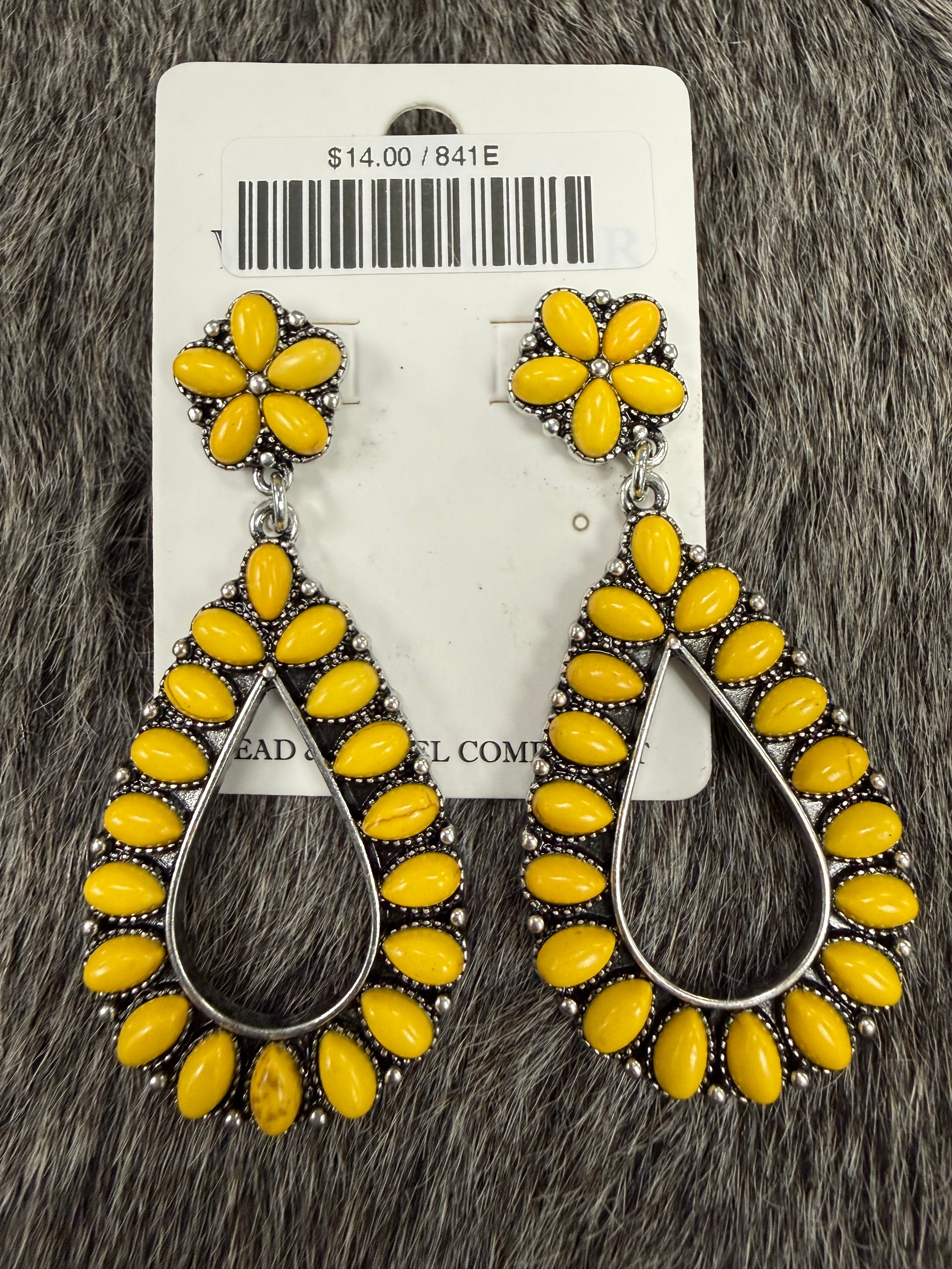Yellow Floral Hoop Post Earrings