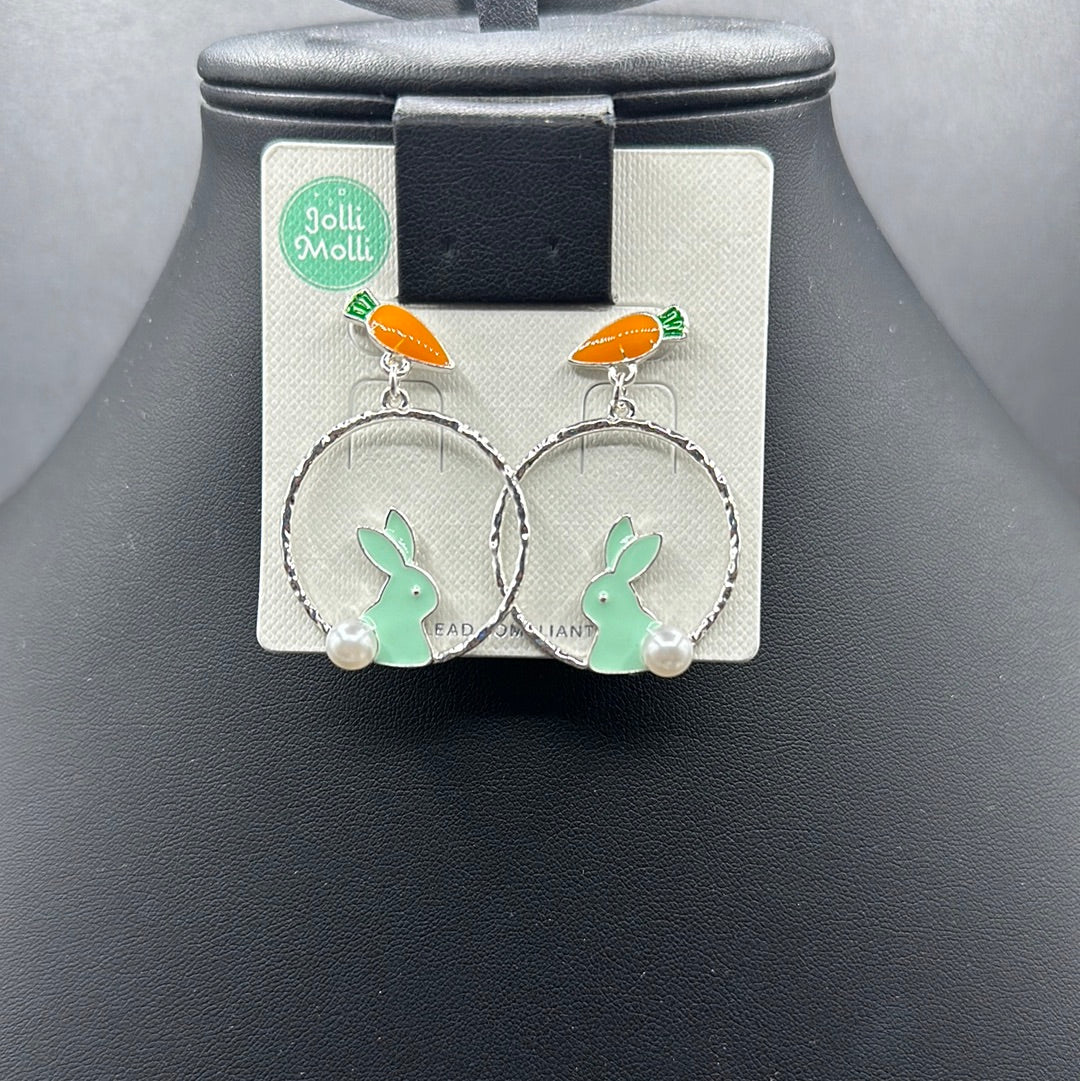Mint Blue Bunny Carrot Post Earrings