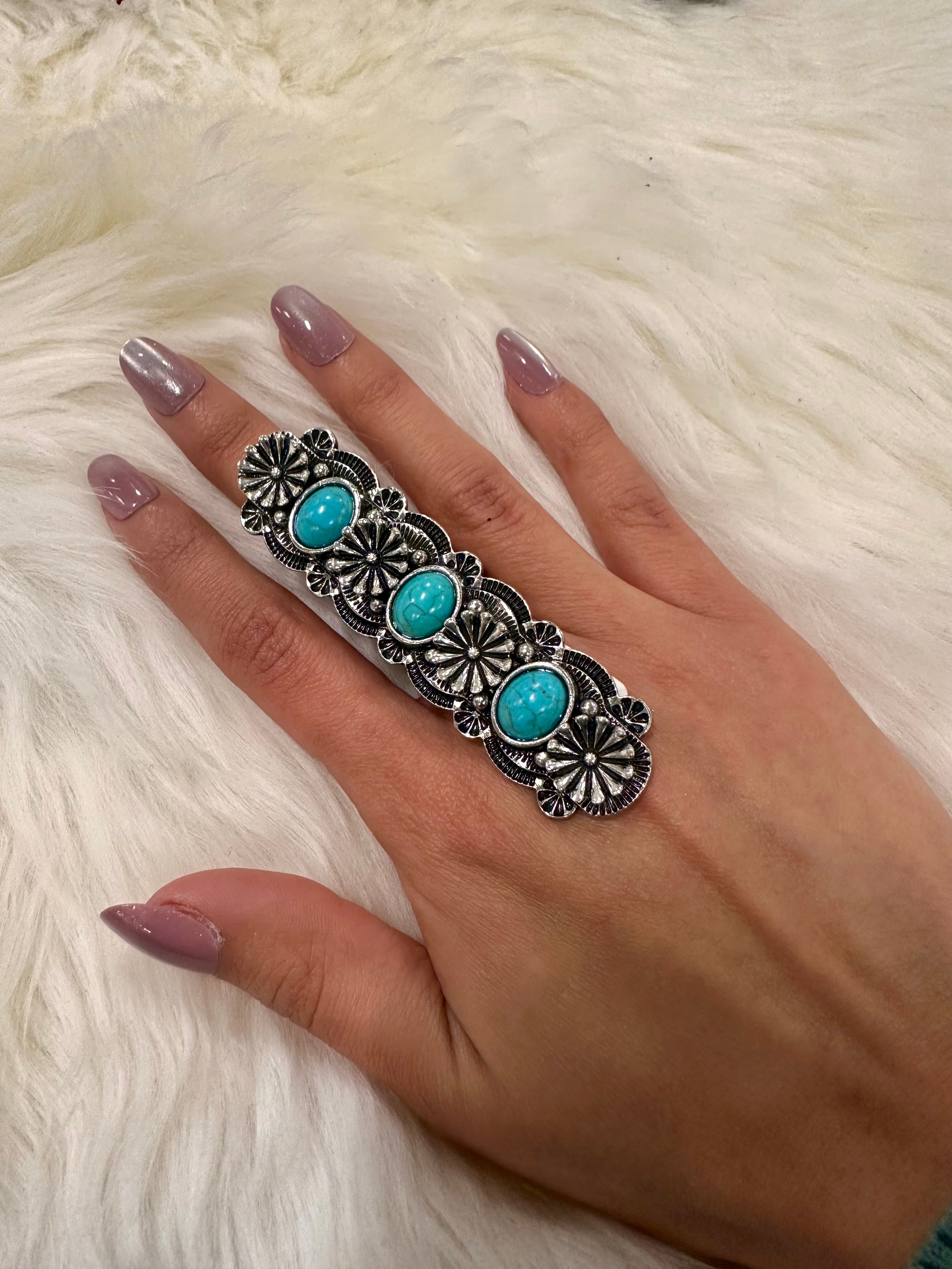 Turquoise Floral Concho Cuff Ring