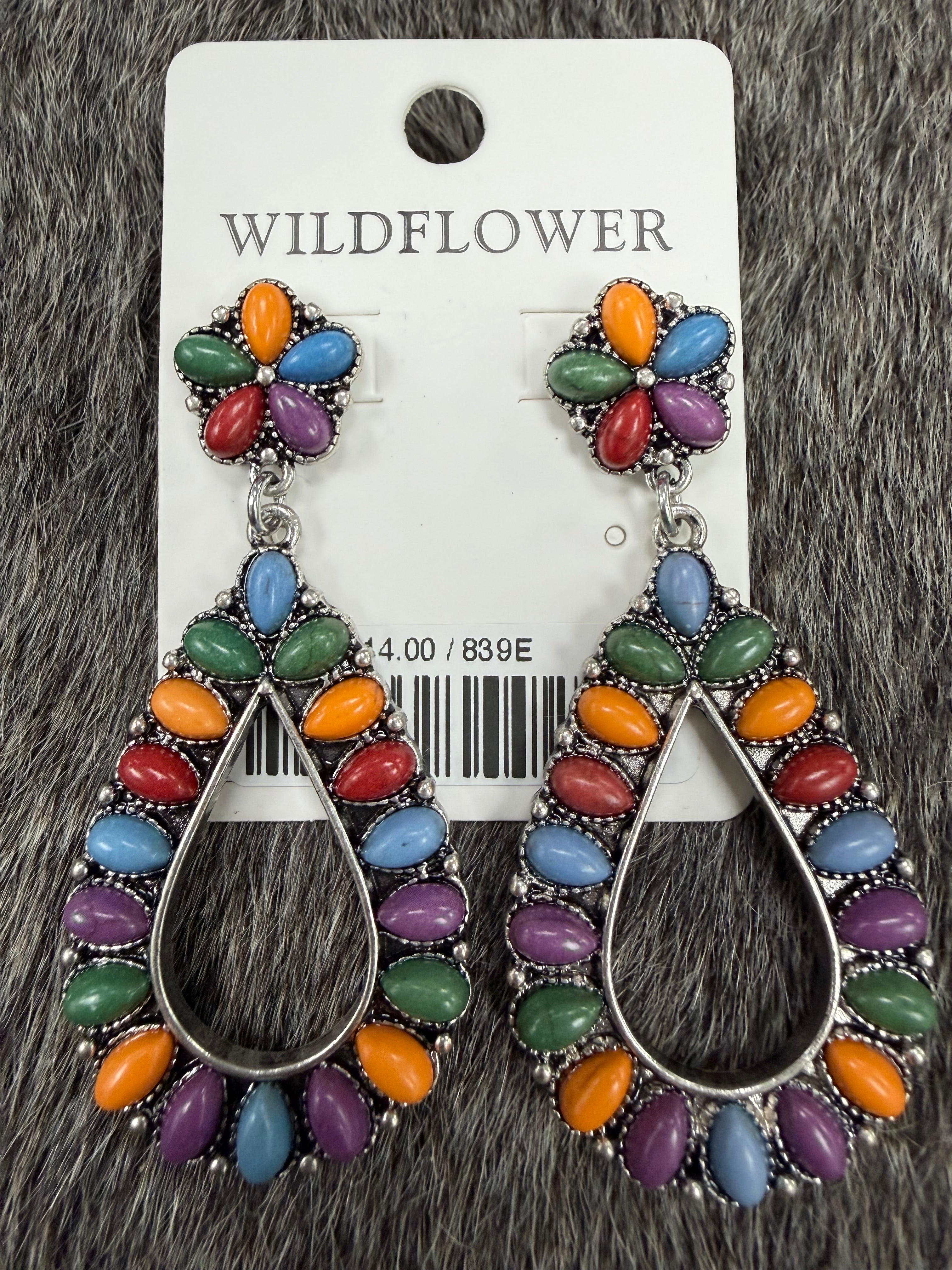 Multi-Colored Floral Hoop Post Earrings