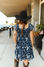 Navy Western Puff Sleeve Dress