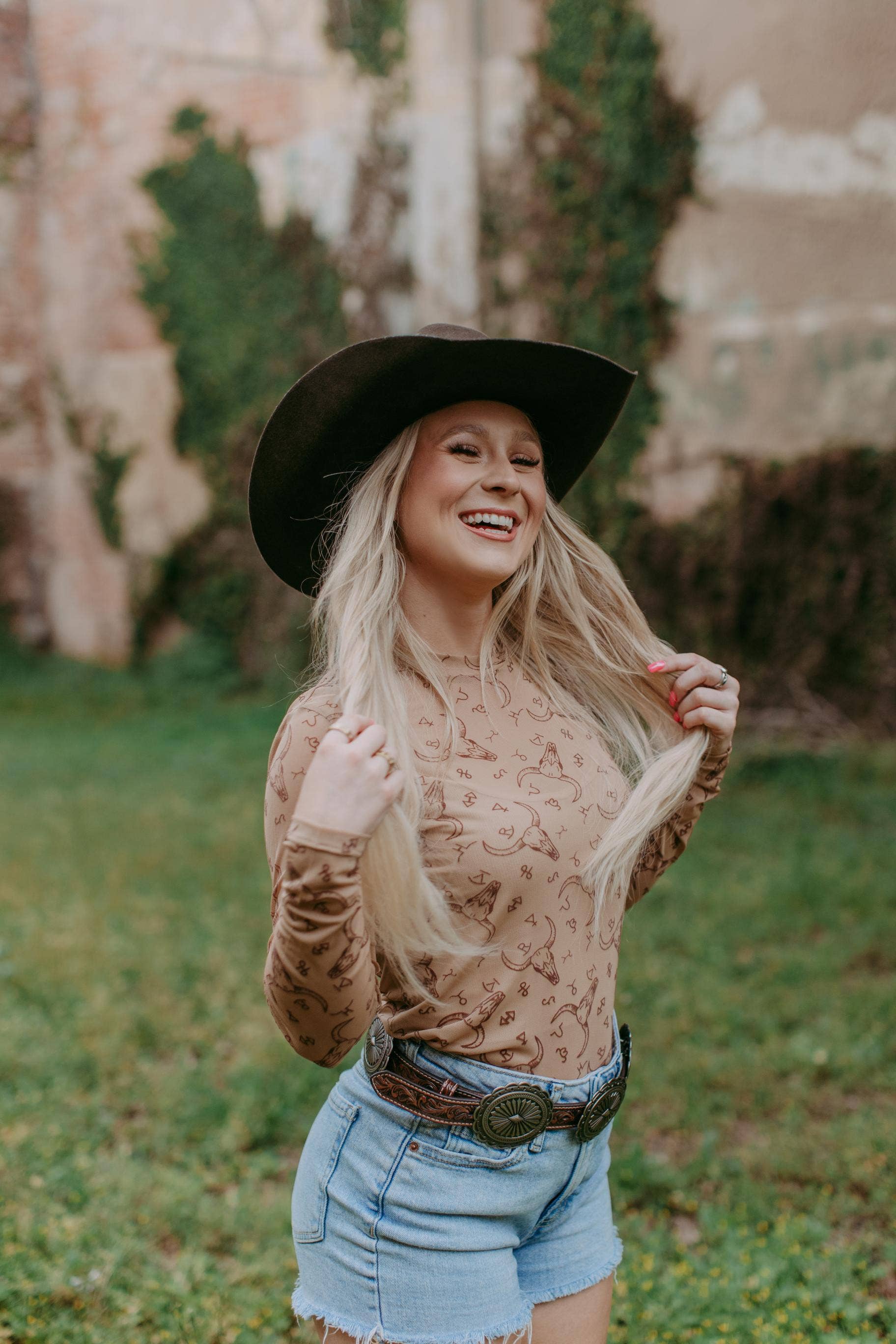 Branded Longhorn Velvet Mesh Top