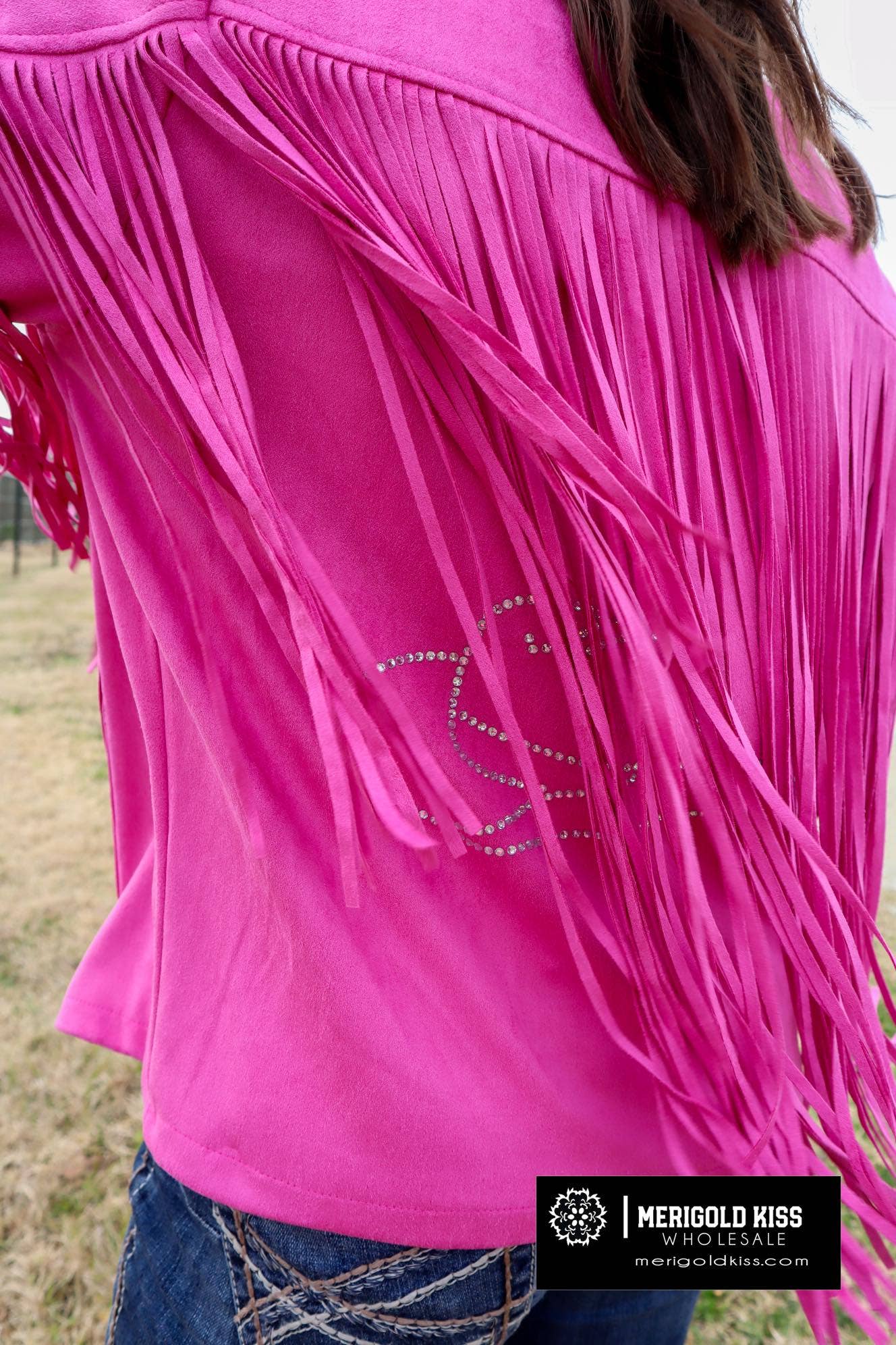 Pink Rhinestone Suede Fringe Jacket