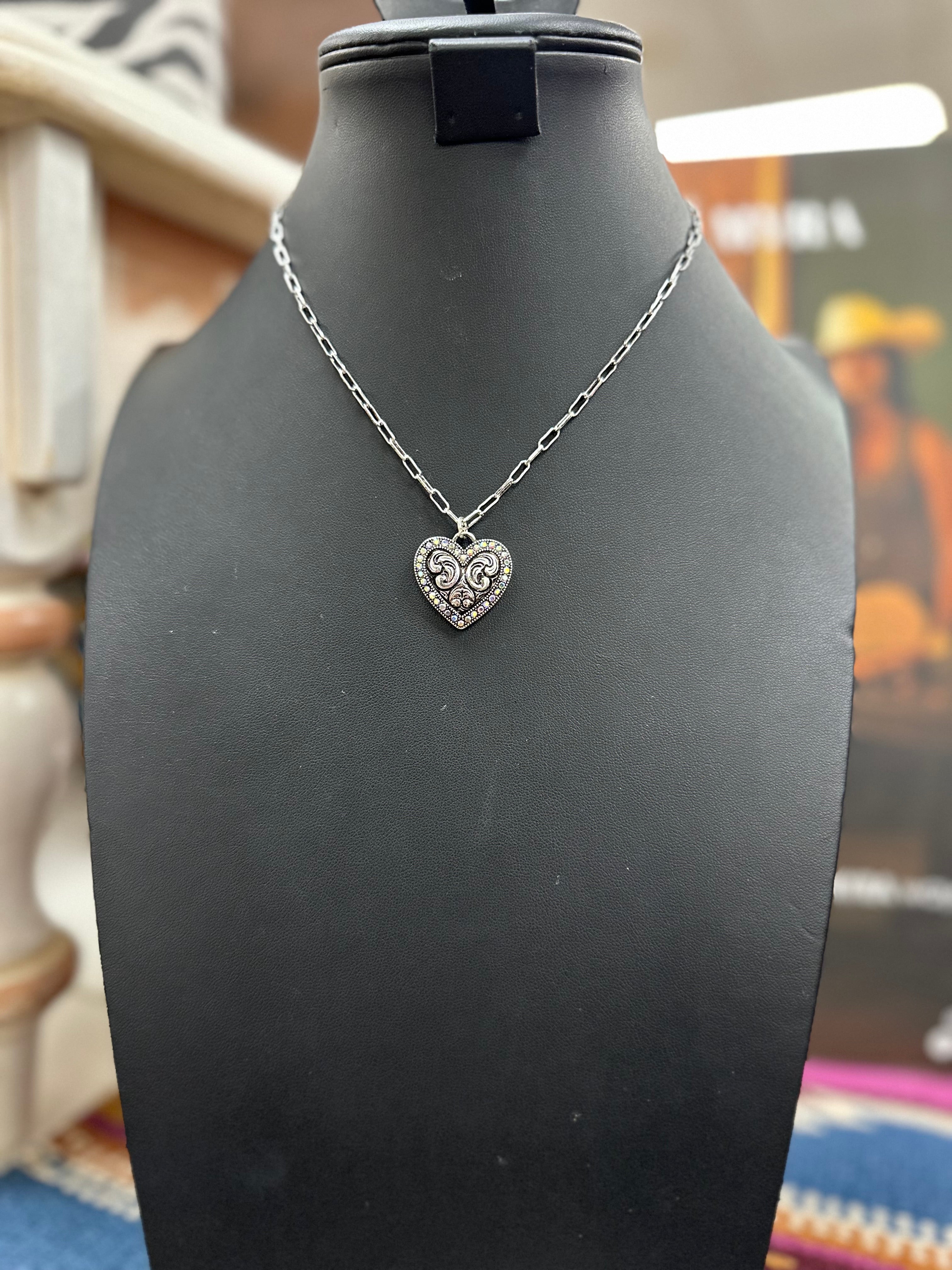 Stamped Crystal Heart Necklace