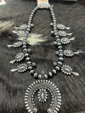 Silver Stamped Squash Blossom Necklace and Post Earrings Set