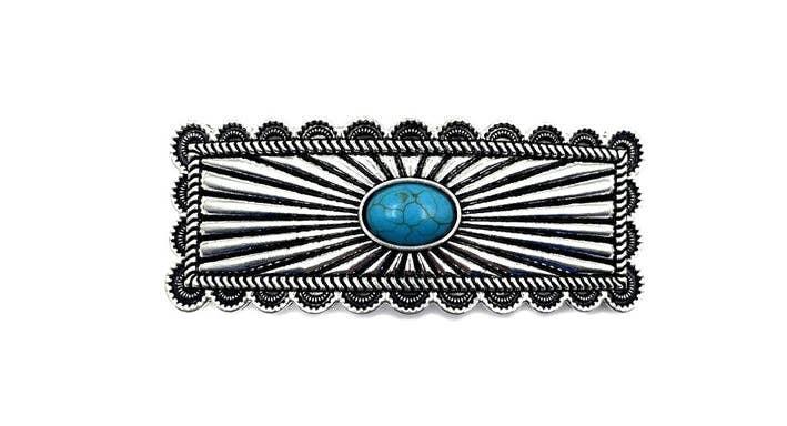 Stamped Turquoise Concho Hair Barrette