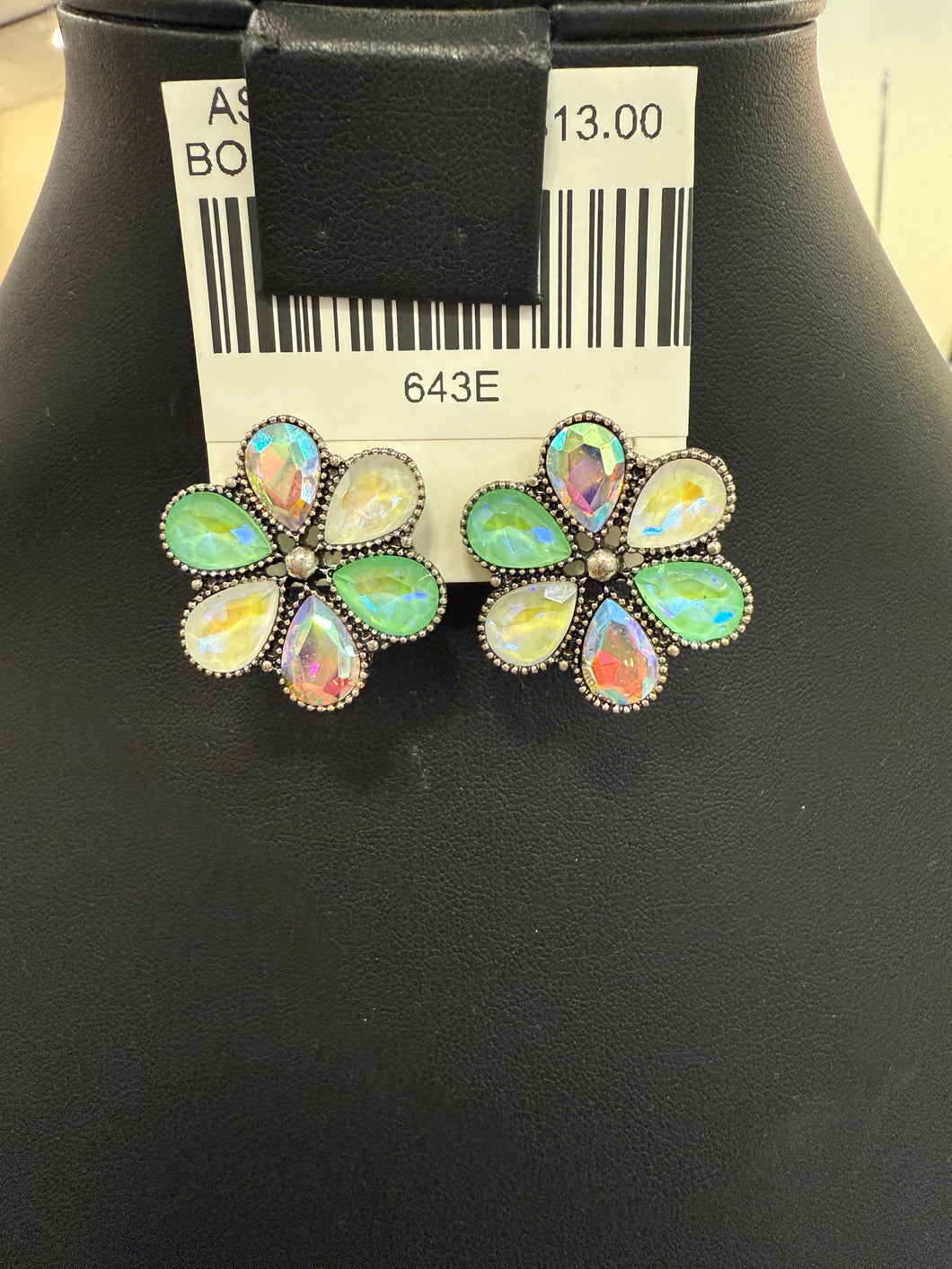 Patina Crystal Floral Post Earrings