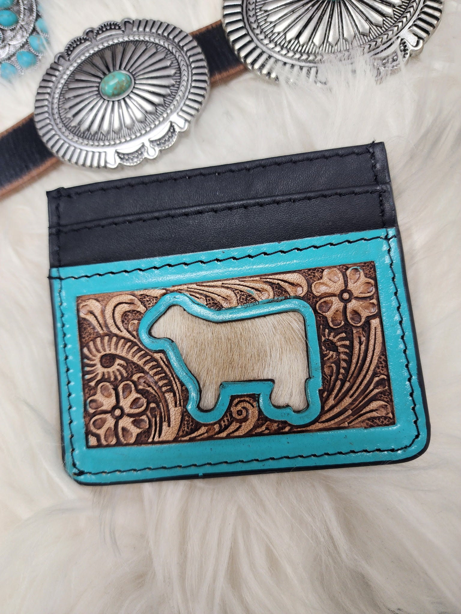 Turquoise Filigree Steer Card Holder