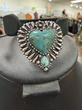 Stamped Turquoise Heart Stretch Ring